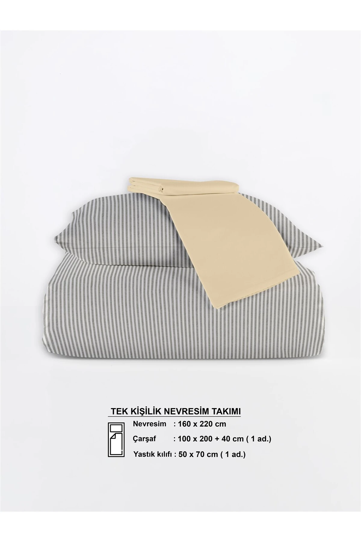 Mira %100 Pamuk Ranforce Yezra Ipliği Boyalı Nevresim Takımı Tek Kişilik - 160x220 cm - Haki̇