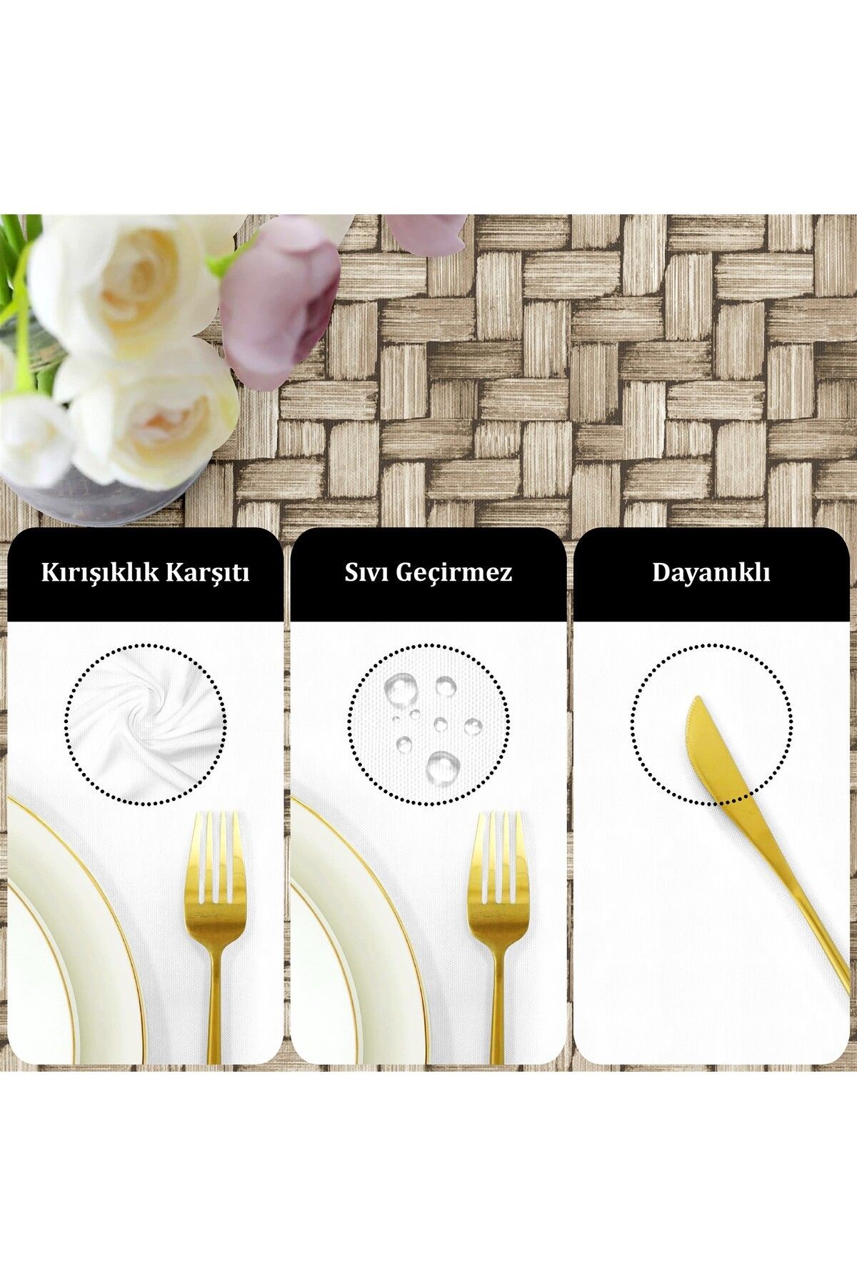 Canvas Wicker Sıvı Geçirmez Leke Tutmaz Masa Örtüsü