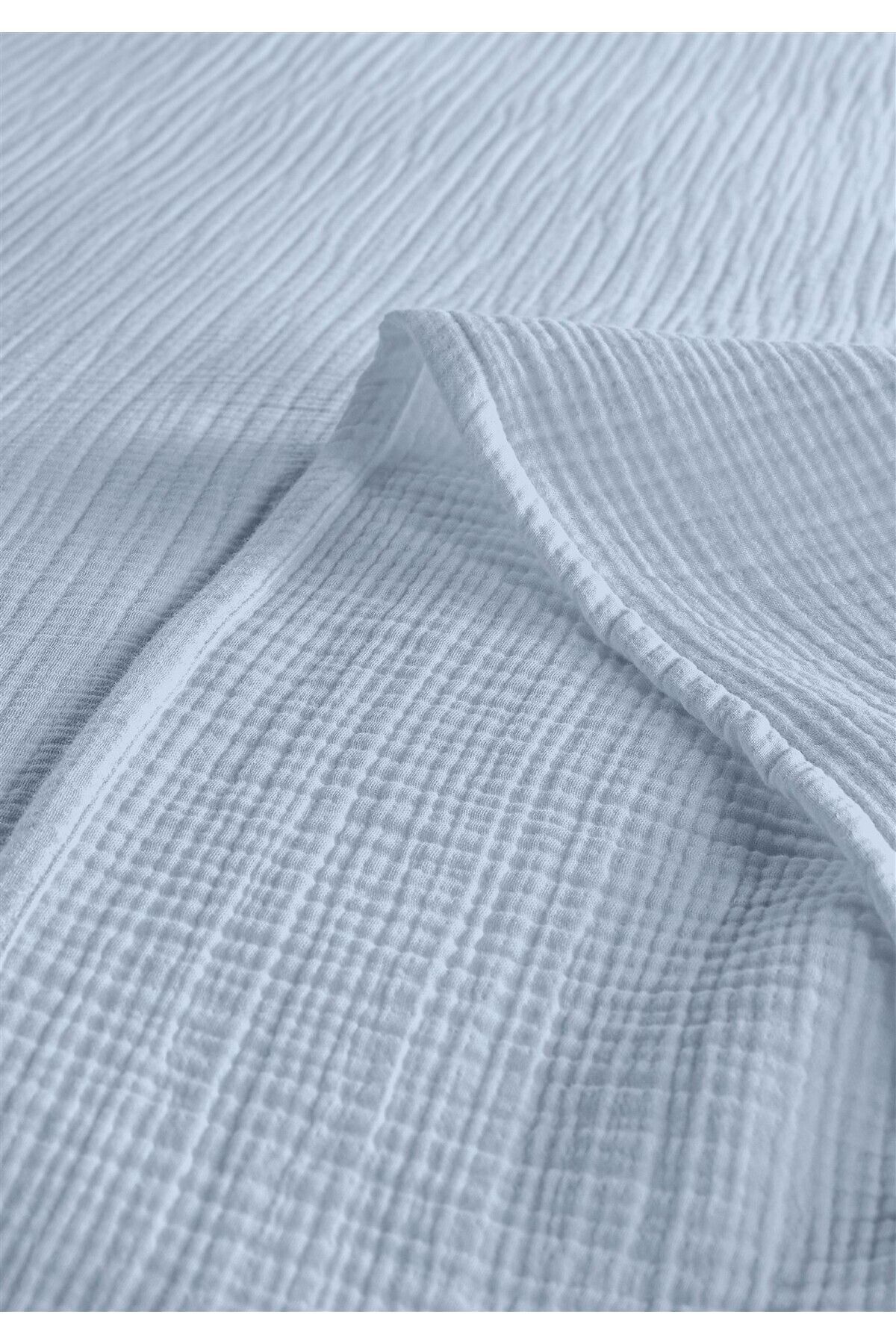 % 100 Doğal Pamuk 4 Kat Müslin Lüks Çift Kişilik Pike Takımı  200x230cm - Açık Mavi̇