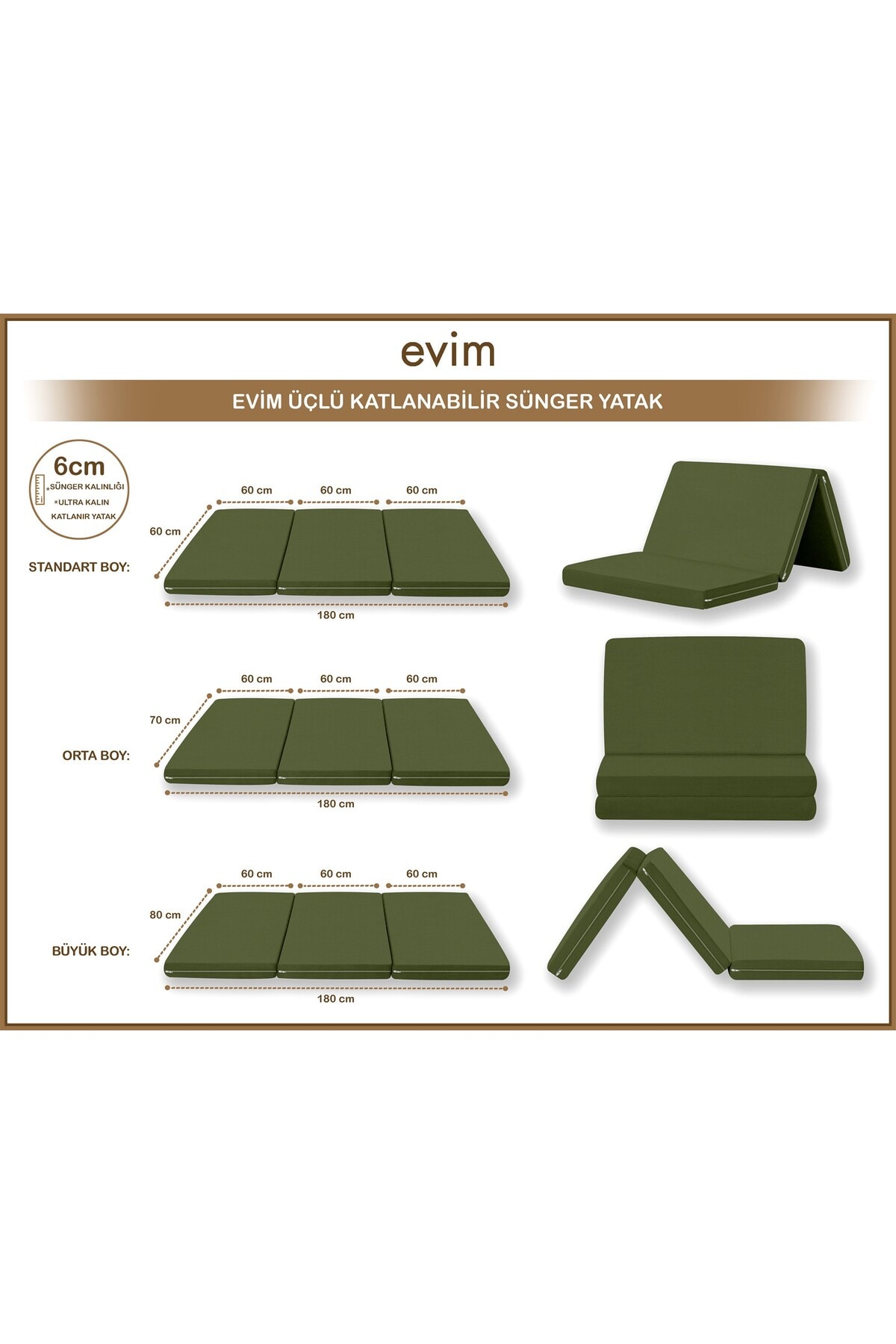 Canvas Açık Bej Fermuarlı Katlanabilir Yer Yatağı Yer Minderi 6cm