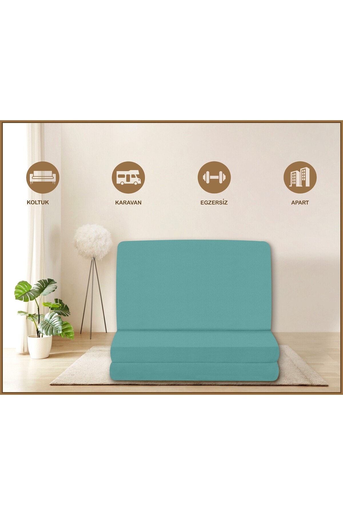 Canvas Açık Bej Fermuarlı Katlanabilir Yer Yatağı Yer Minderi 6cm