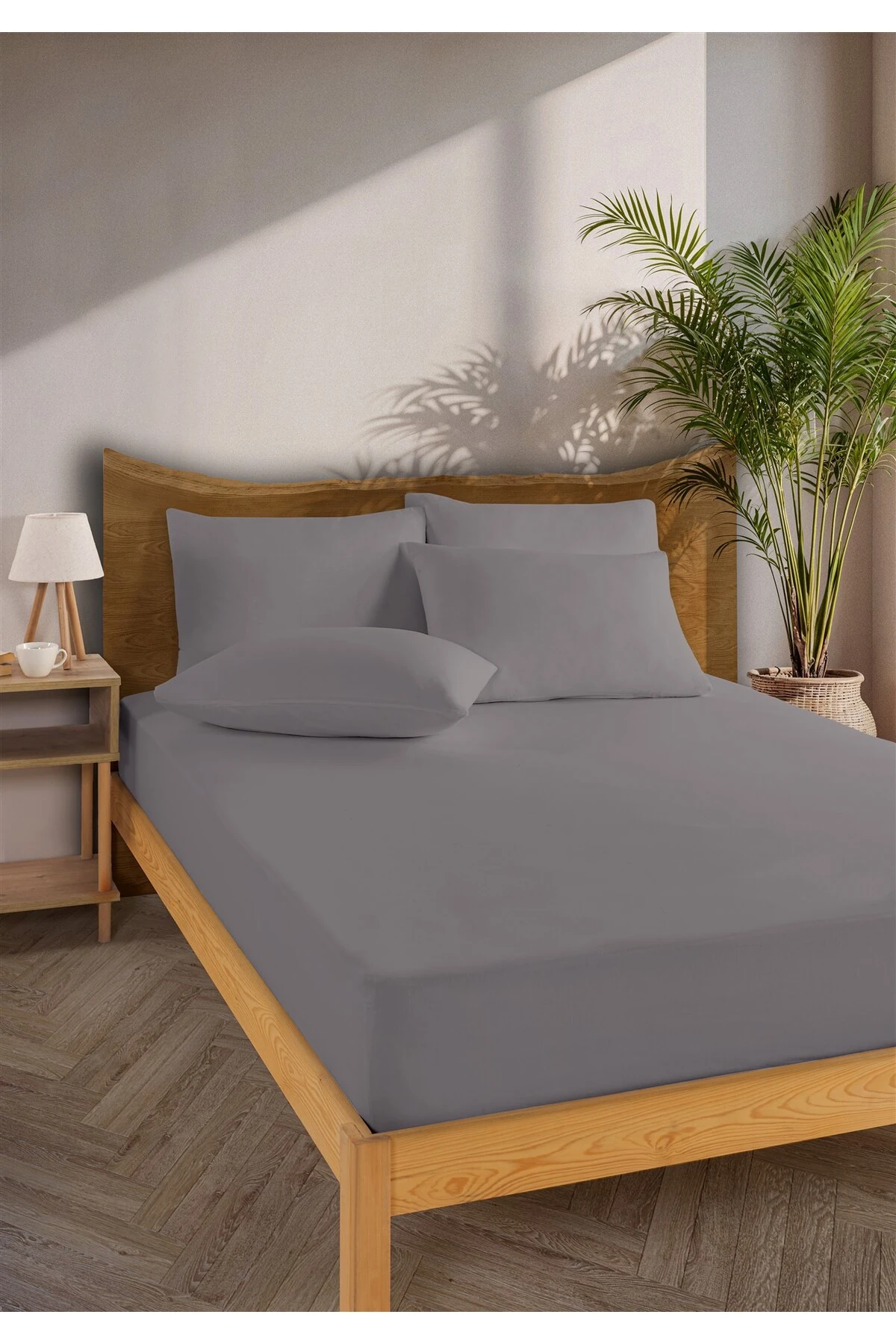 Siena Ranforce %100 Pamuk Lastikli Çarşaf Seti - Koyu Gri̇