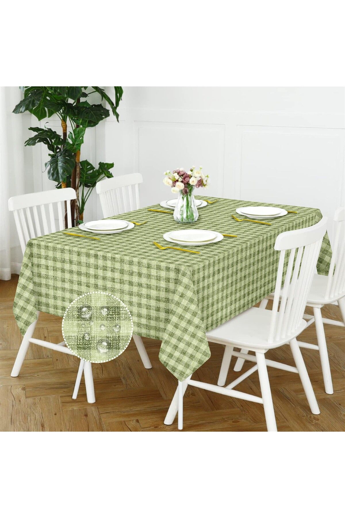 Canvas Ekose  Sıvı Geçirmez Leke Tutmaz Masa Örtüsü