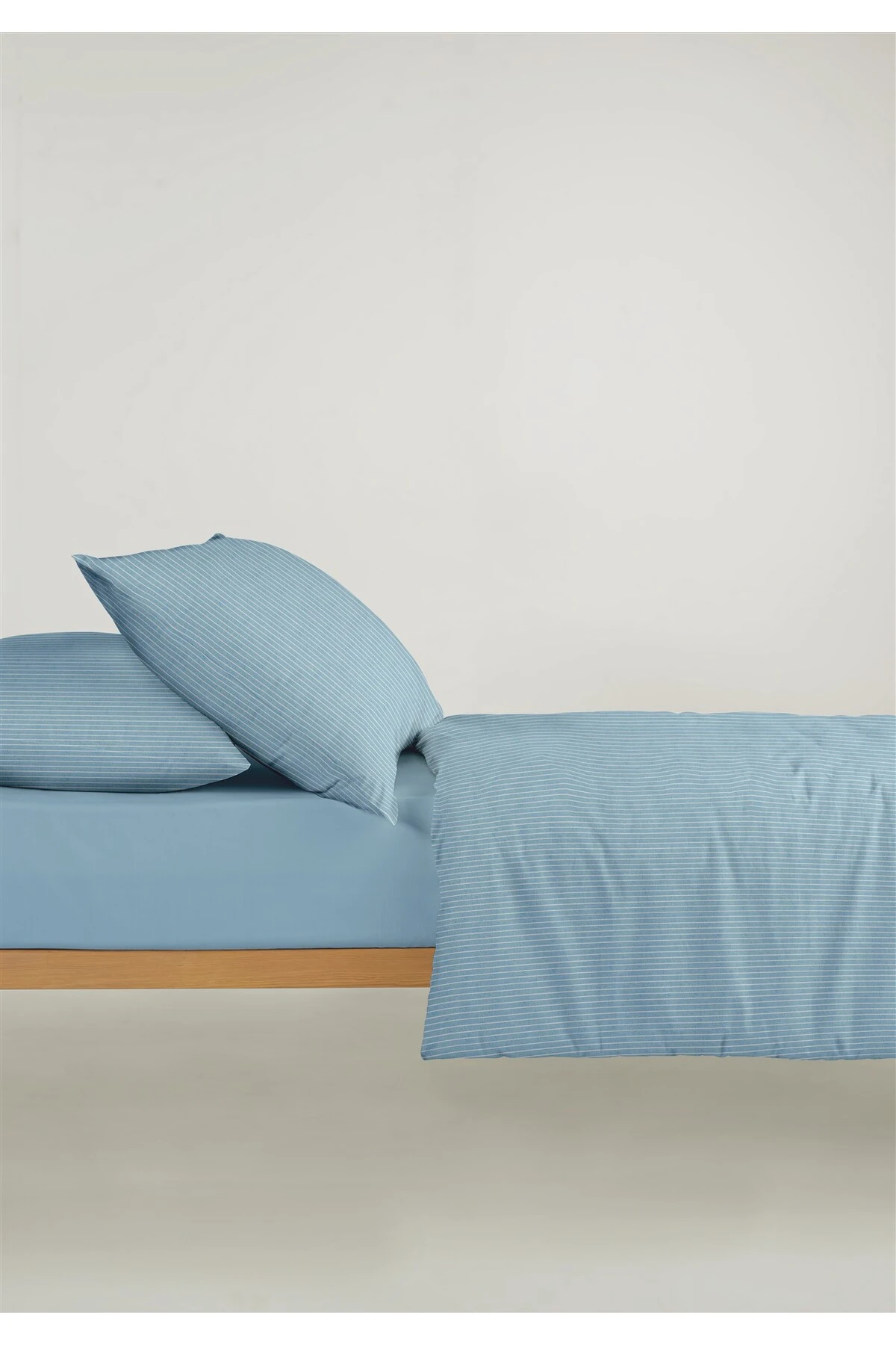 Line %100 Pamuk Ranforce Akay Ipliği Boyalı Nevresim Takımı Tek Kişilik - 160x220 cm - akay mavi̇