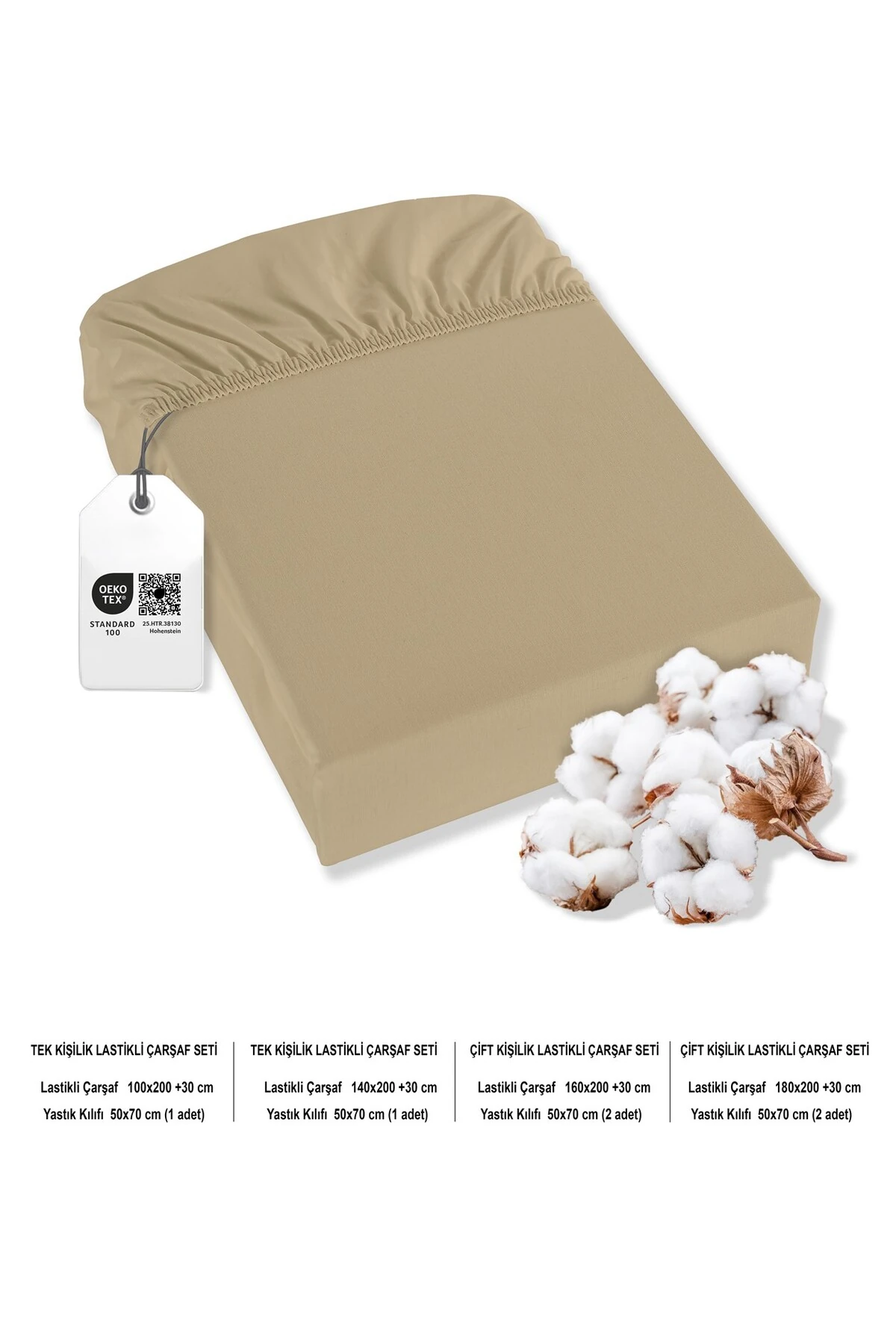 Siena Ranforce %100 Pamuk Lastikli Çarşaf Seti - Açik bej