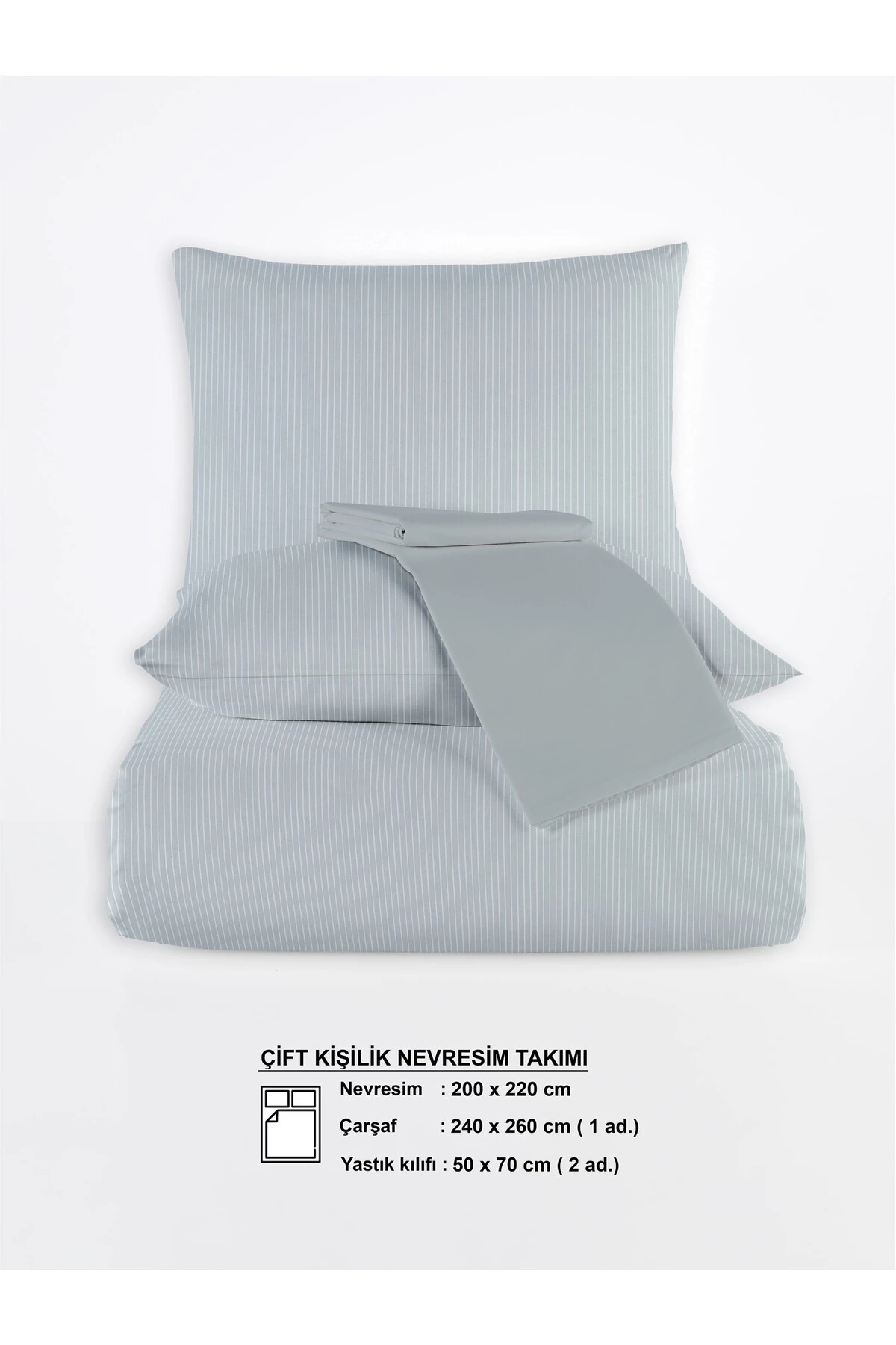 Line %100 Pamuk Ranforce Akay  Ipliği Boyalı Nevresim Takımı Çift Kişilik - 200x220 cm - akay açik mavi̇