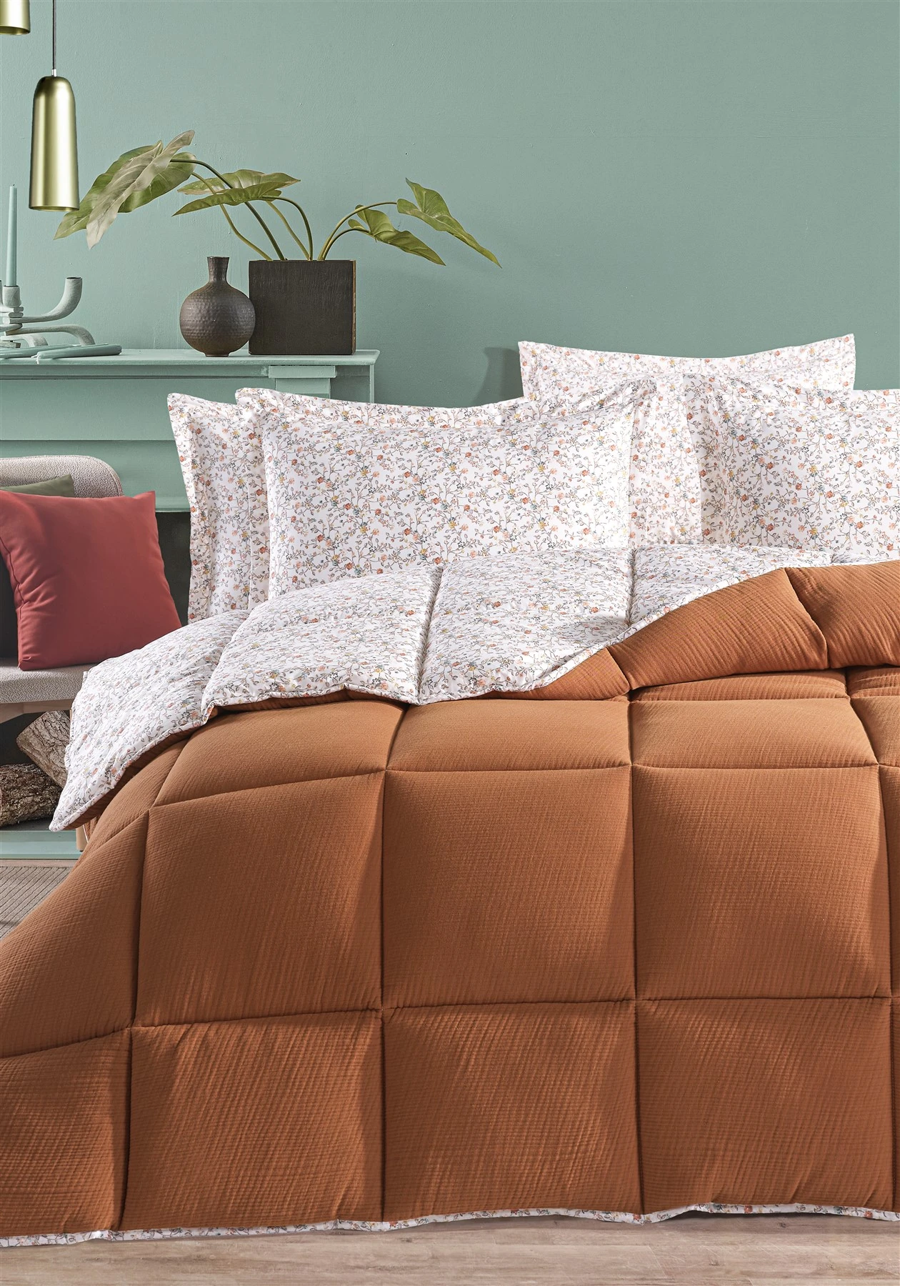 Andy Timeless %100 Pamuk 4 Kat Müslin Comfort Uyku Seti Tek Kişilik 155x215 cm - Kahve