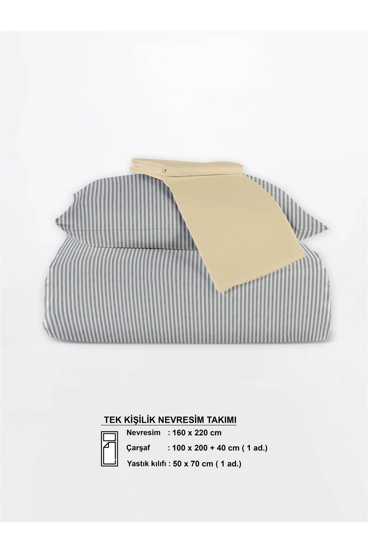 Mira %100 Pamuk Ranforce Yezra Ipliği Boyalı Nevresim Takımı Tek Kişilik - 160x220 cm - Koyu Gri̇