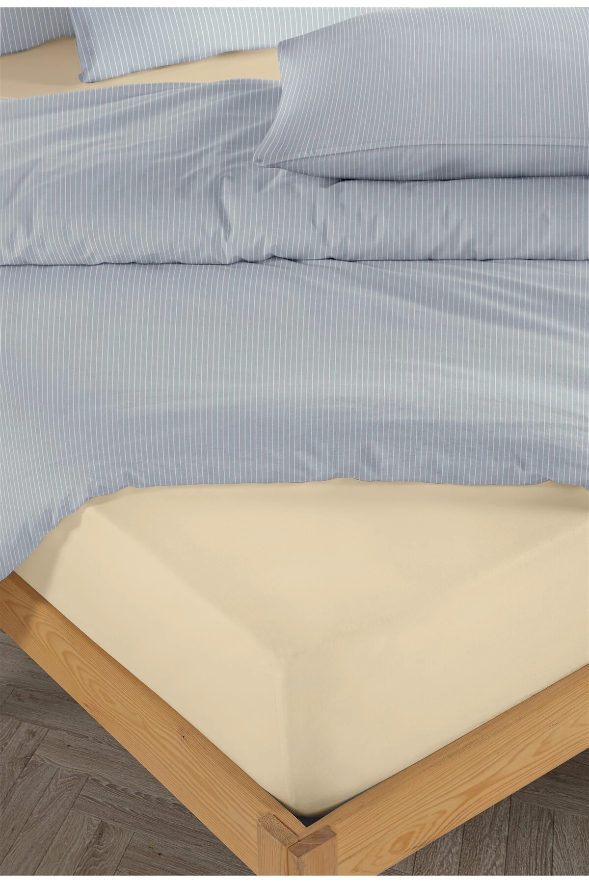 Chıc %100 Pamuk Ranforce Akay Açık Mavi Ipliği Boyalı Nevresim Takımı Tek Kişilik - 160x220 cm