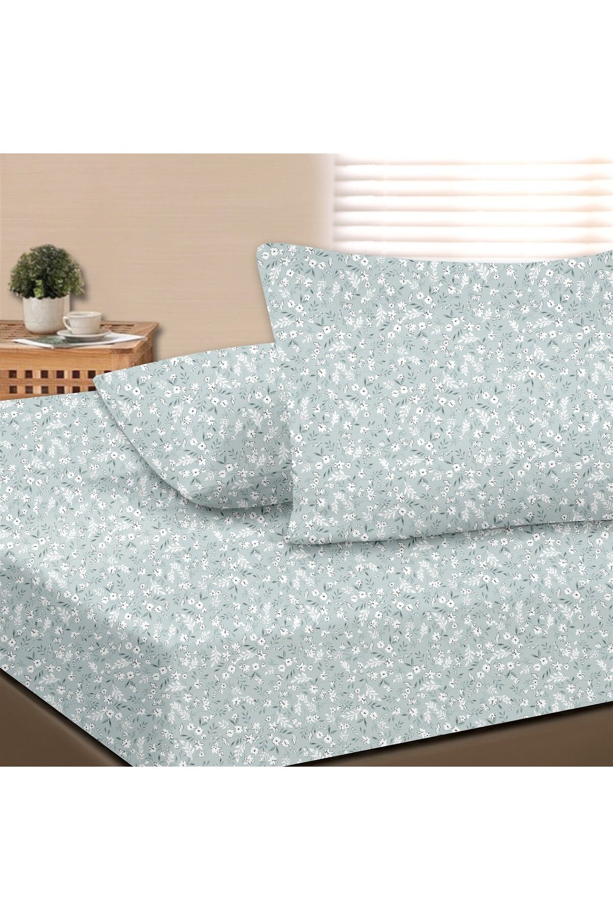 Dalya %100 Pamuk Çift Kişilik Lastikli Çarşaf Seti  - 160x200+30 cm - Mavi̇