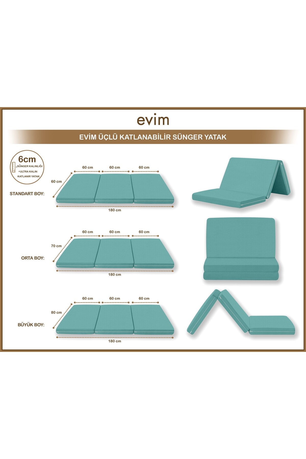 Canvas Açık Bej Fermuarlı Katlanabilir Yer Yatağı Yer Minderi 6cm