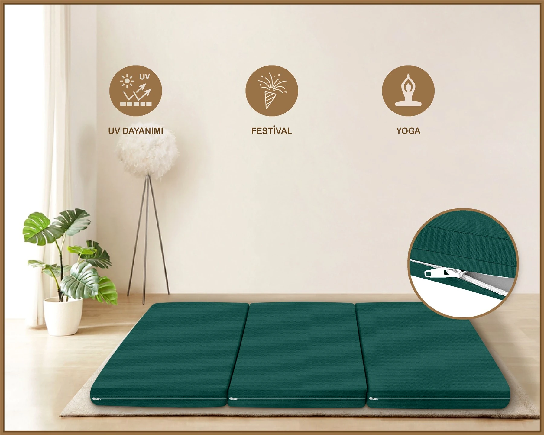 Canvas  Fermuarlı Katlanabilir Yer Yatağı Yer Minderi 60x180x6cm - Petrol