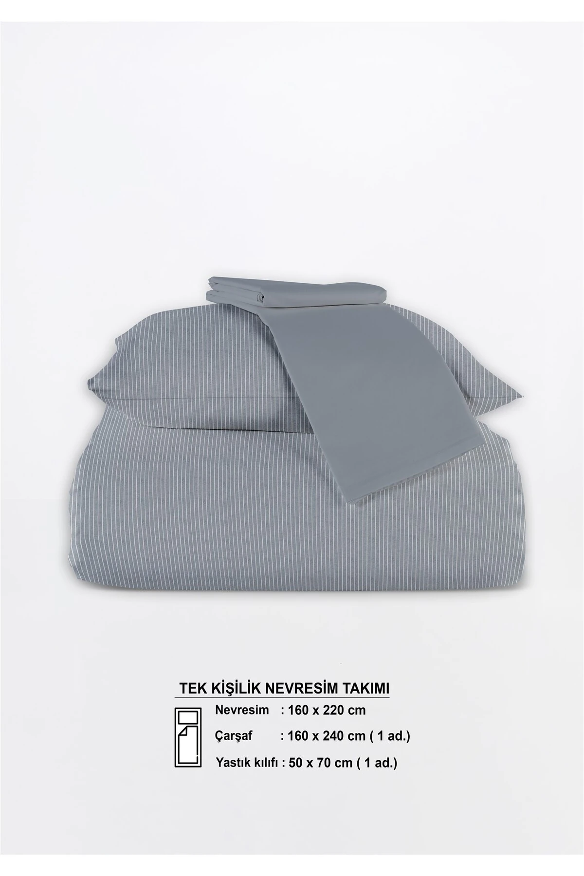 Line %100 Pamuk Ranforce Akay Ipliği Boyalı Nevresim Takımı Tek Kişilik - 160x220 cm - akay laci̇vert