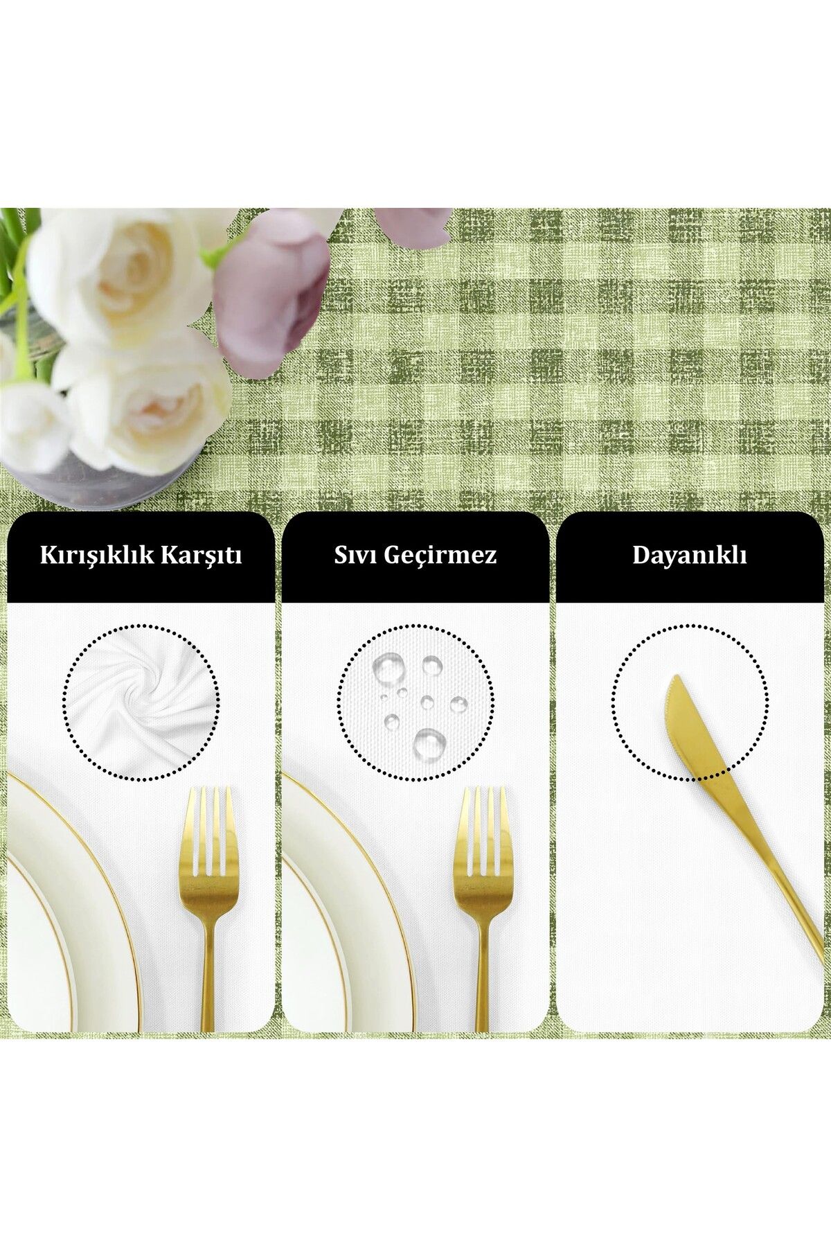 Canvas Ekose  Sıvı Geçirmez Leke Tutmaz Masa Örtüsü