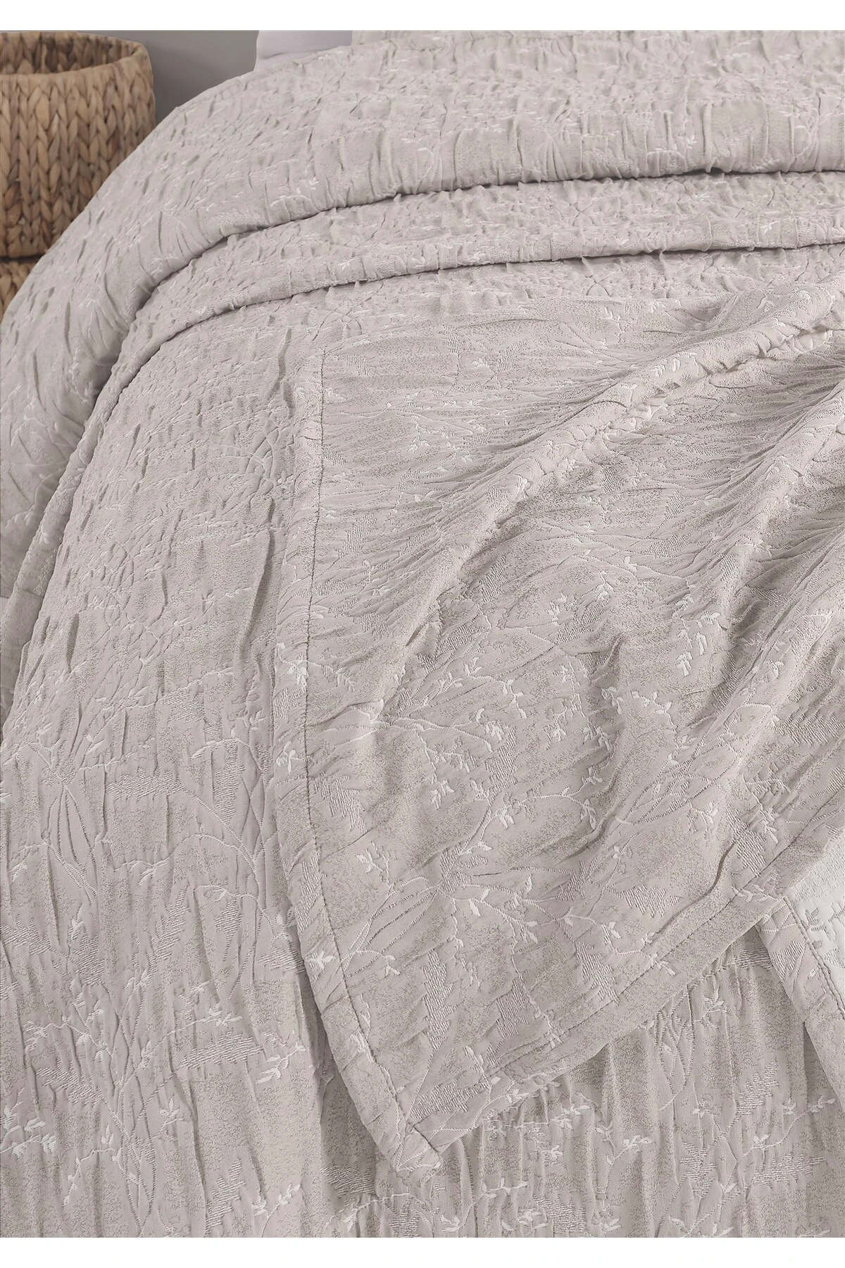 Dolgulu Jakarlı Yatak Örtüsü Seti Çift Kişilik Bej 230x240 cm - athel bej