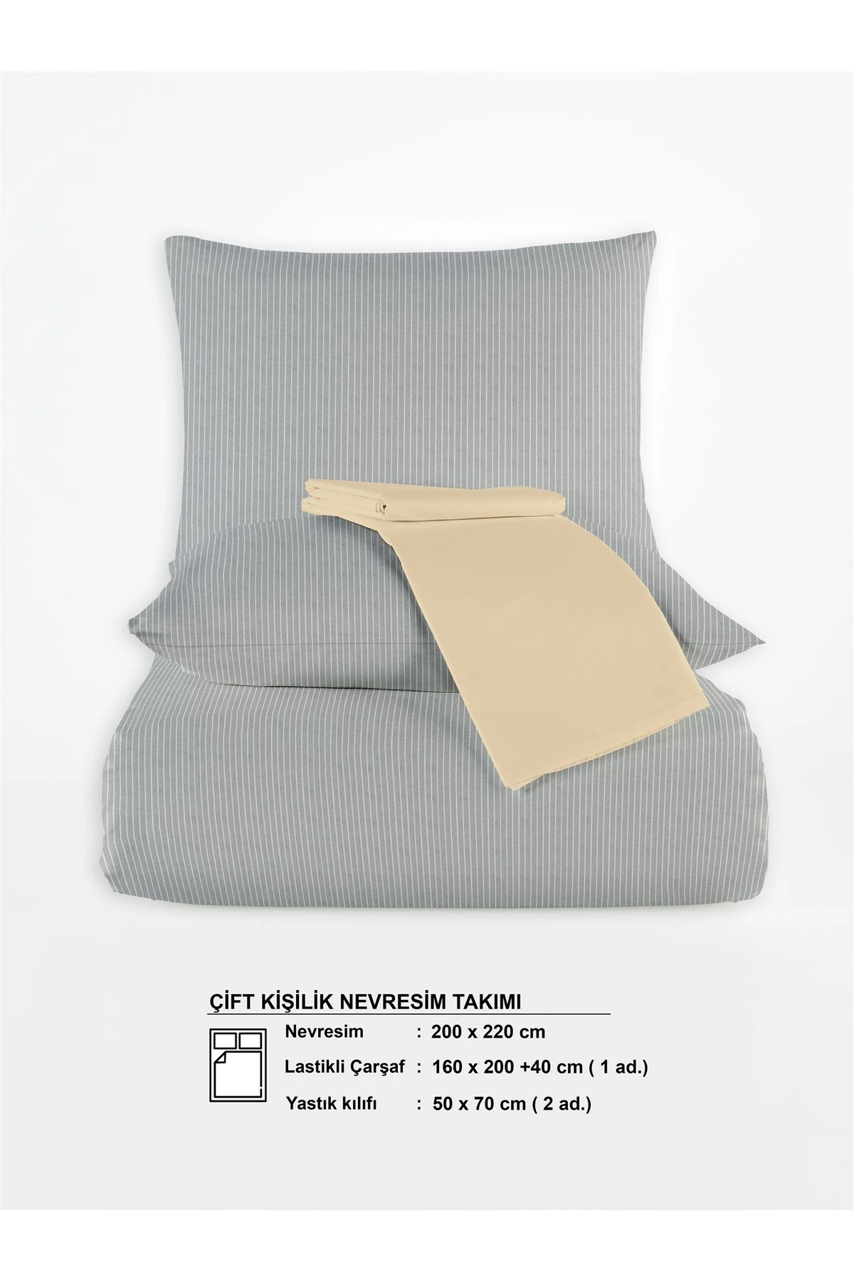 Chıc %100 Pamuk Ranforce Akay  Ipliği Boyalı Nevresim Takımı Çift Kişilik - 200x220 cm - Koyu Gri̇