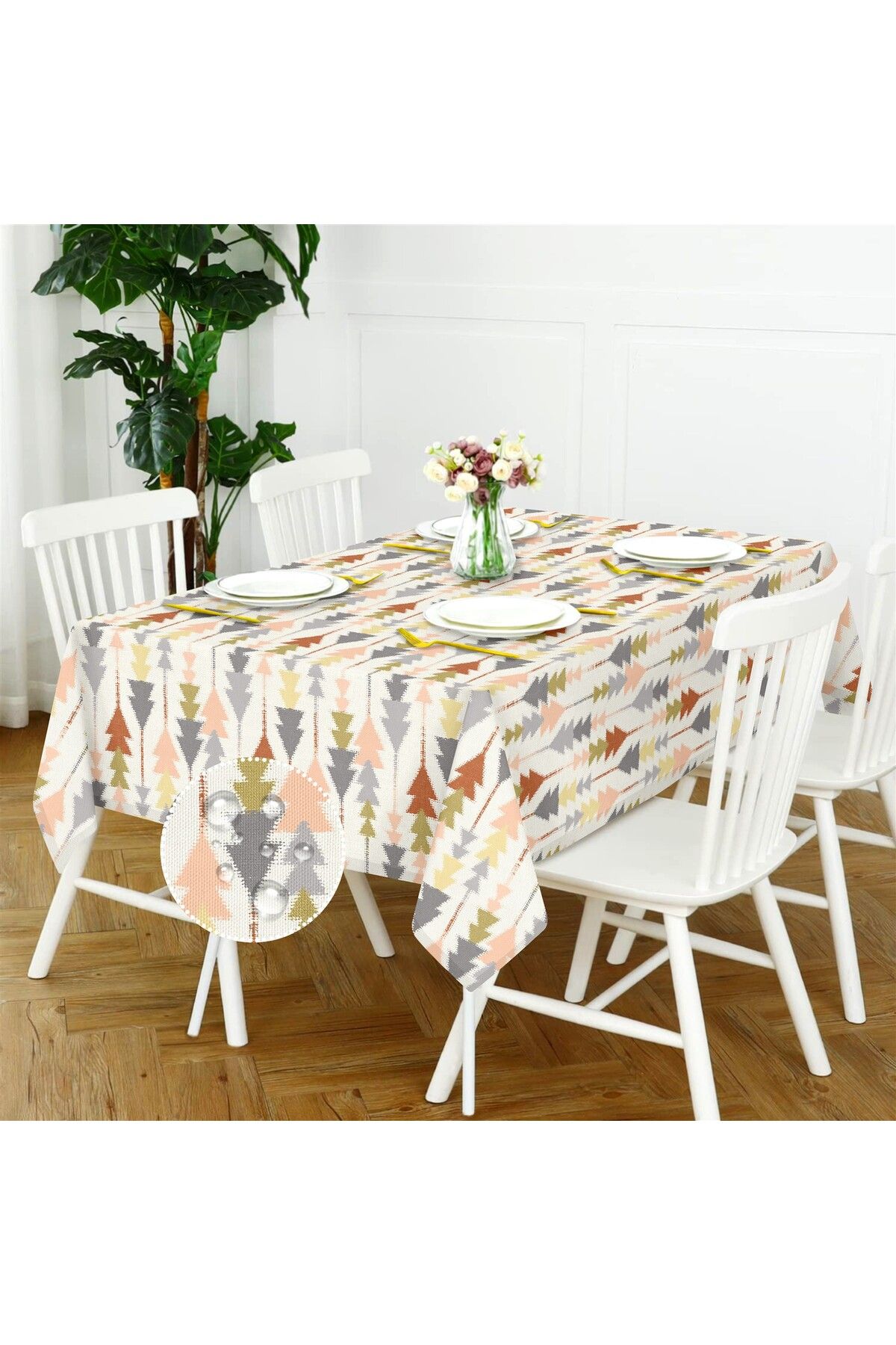 Canvas Desenli Sıvı Geçirmez Leke Tutmaz Masa Örtüsü