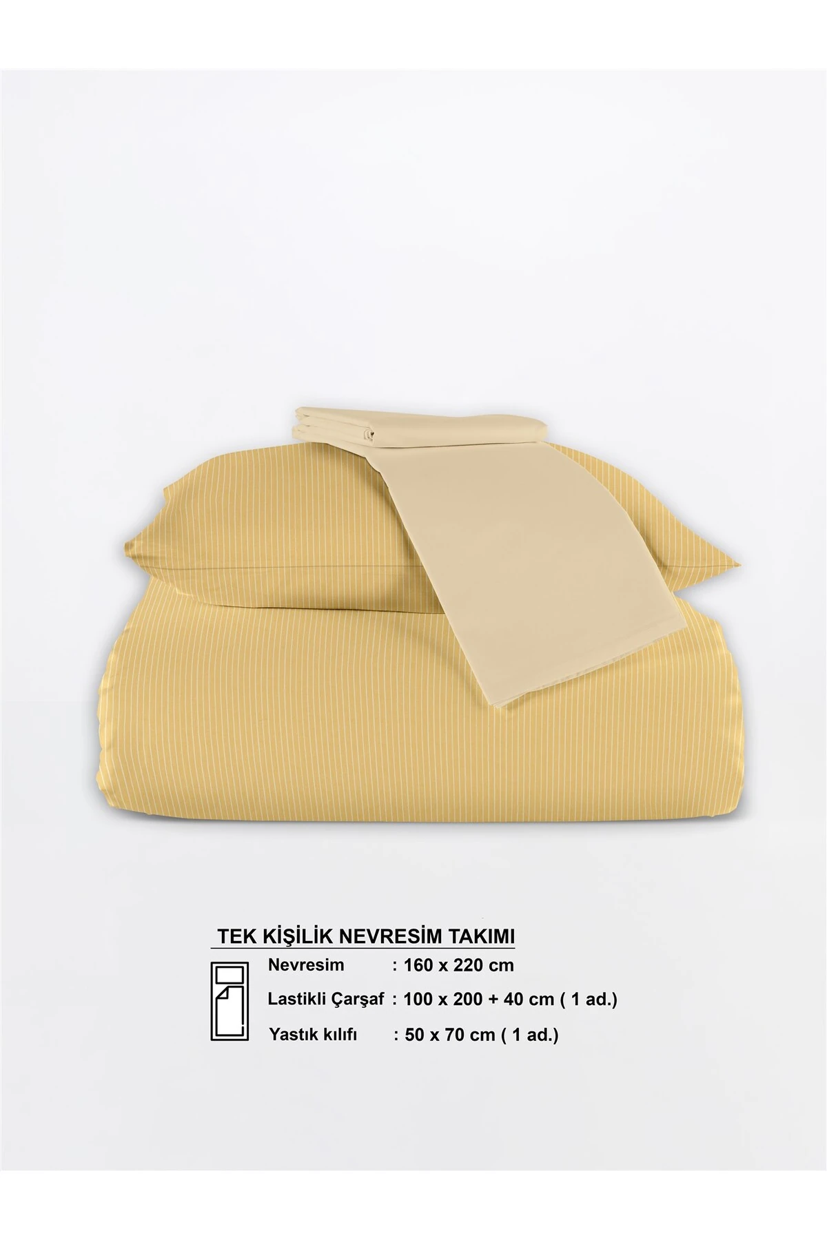 Chıc %100 Pamuk Ranforce Akay Açık Mavi Ipliği Boyalı Nevresim Takımı Tek Kişilik - 160x220 cm - sari