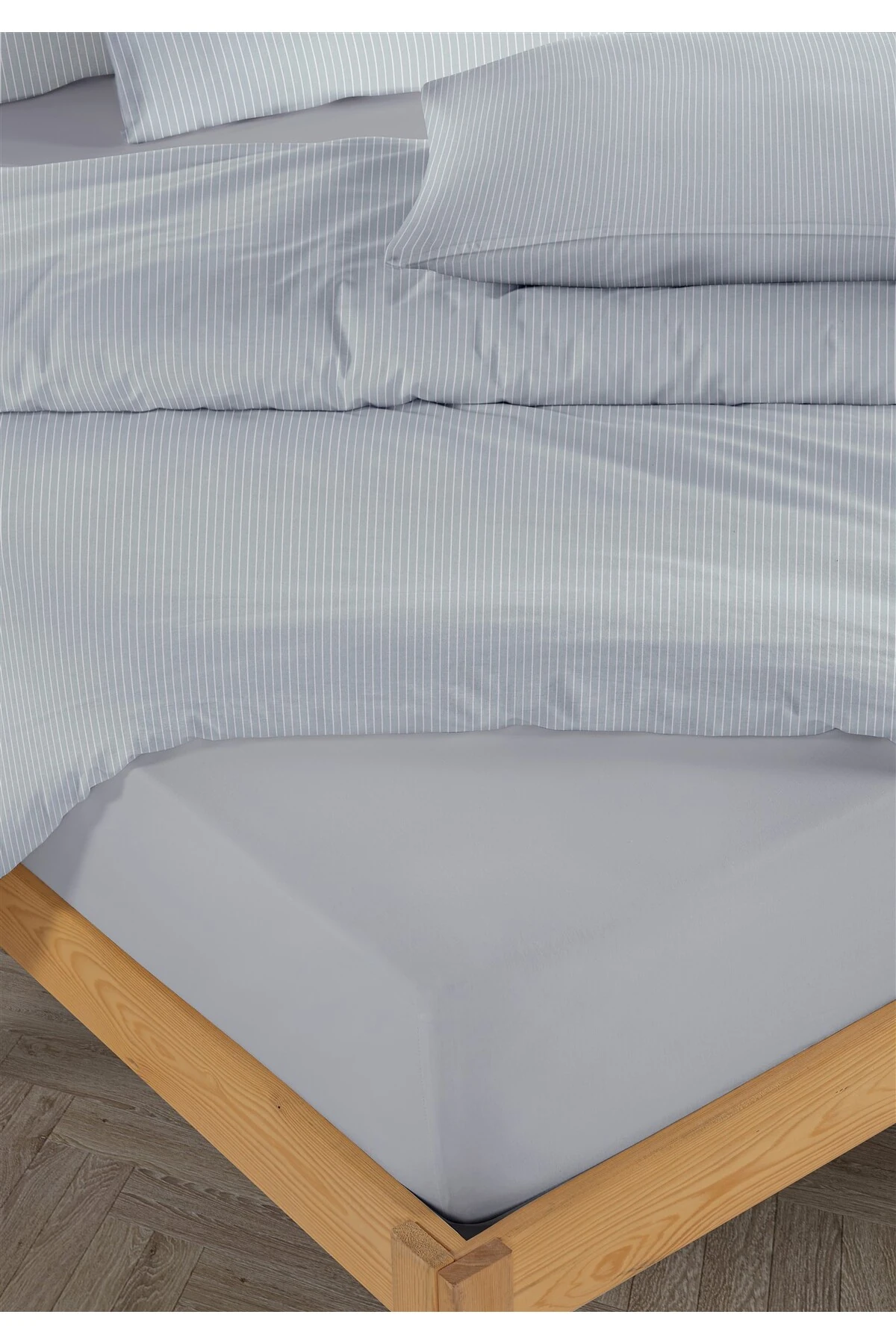 Line %100 Pamuk Ranforce Akay  Ipliği Boyalı Nevresim Takımı Çift Kişilik - 200x220 cm - akay açik mavi̇