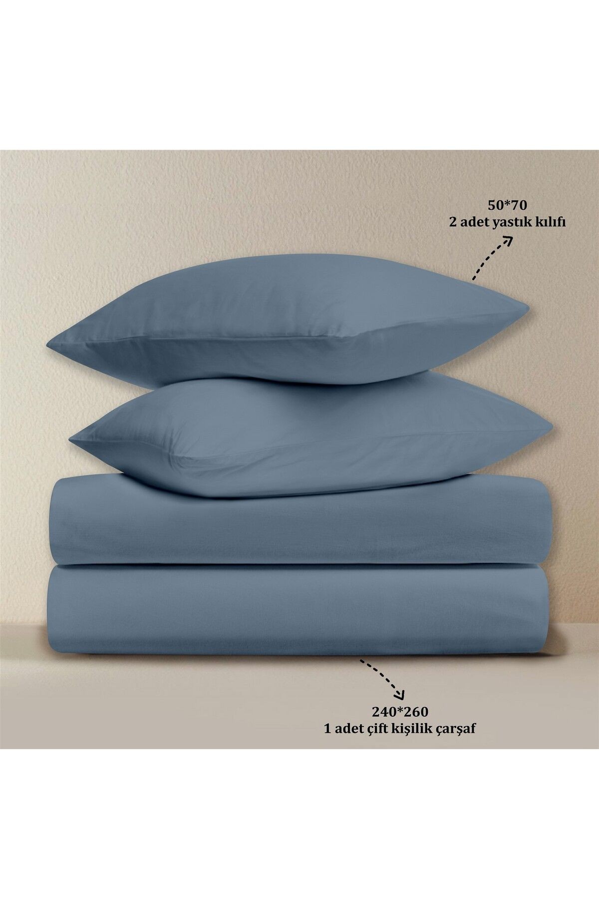 Organik Pamuk Akfil Düz Çarşaf Seti Çift Kişilik 240x260 cm - İndi̇go