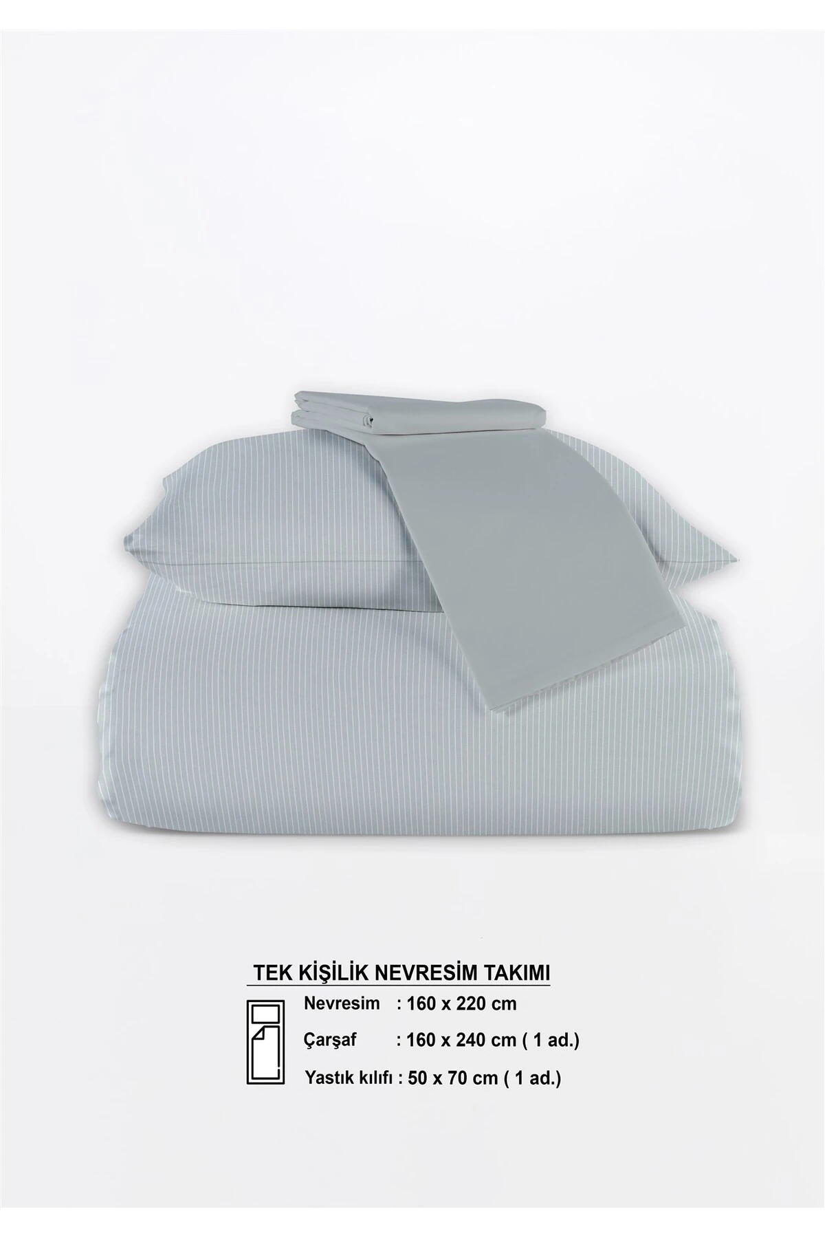 Line %100 Pamuk Ranforce Akay Ipliği Boyalı Nevresim Takımı Tek Kişilik - 160x220 cm - akay açik mavi̇