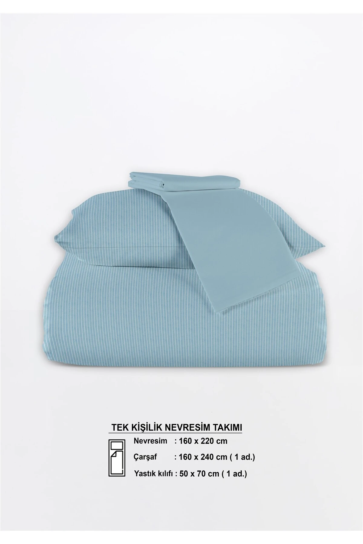 Line %100 Pamuk Ranforce Akay Ipliği Boyalı Nevresim Takımı Tek Kişilik - 160x220 cm - akay mavi̇