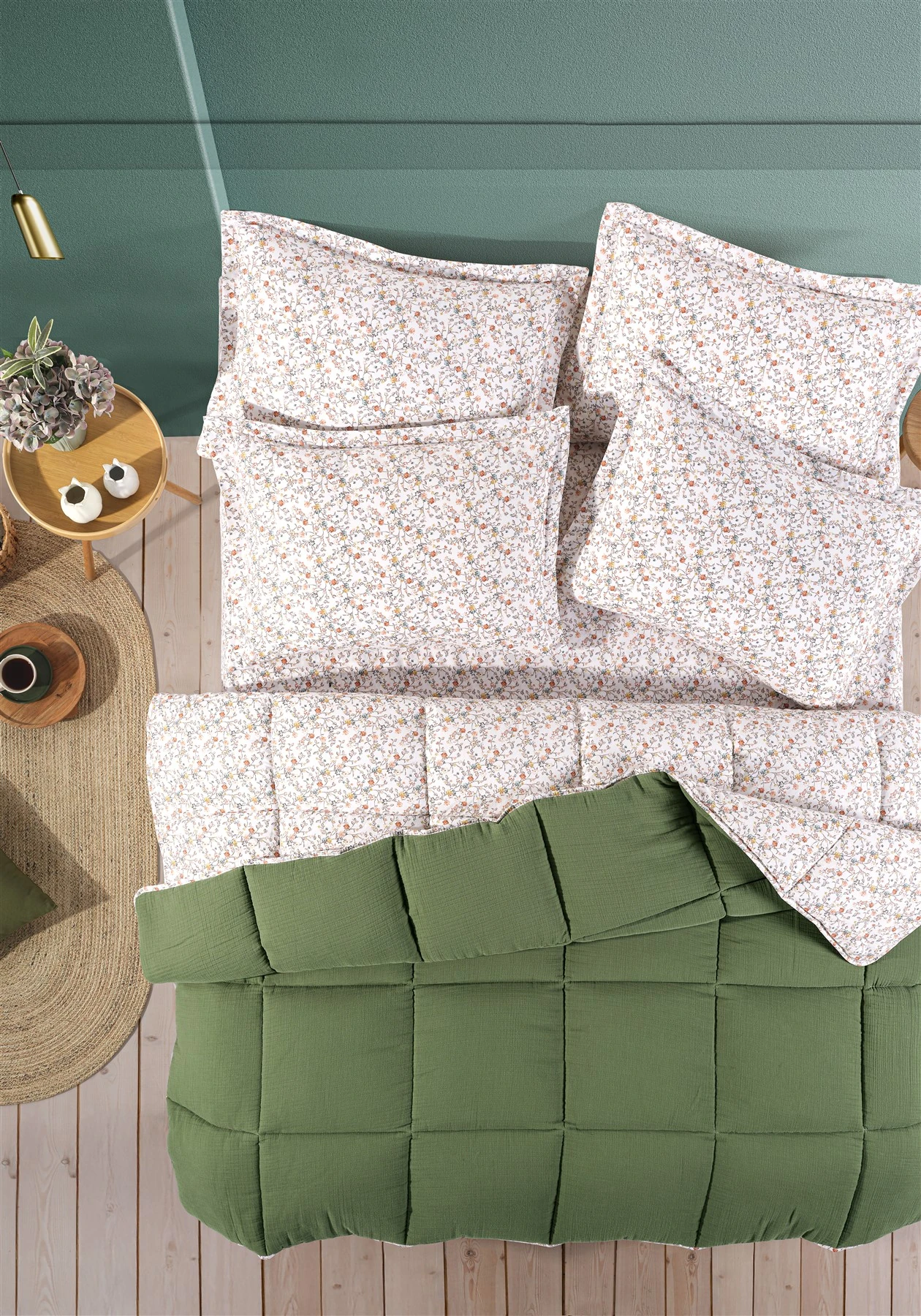 Andy Timeless %100 Pamuk 4 Kat Müslin Comfort Uyku Seti Tek Kişilik 155x215 cm - Yeşil