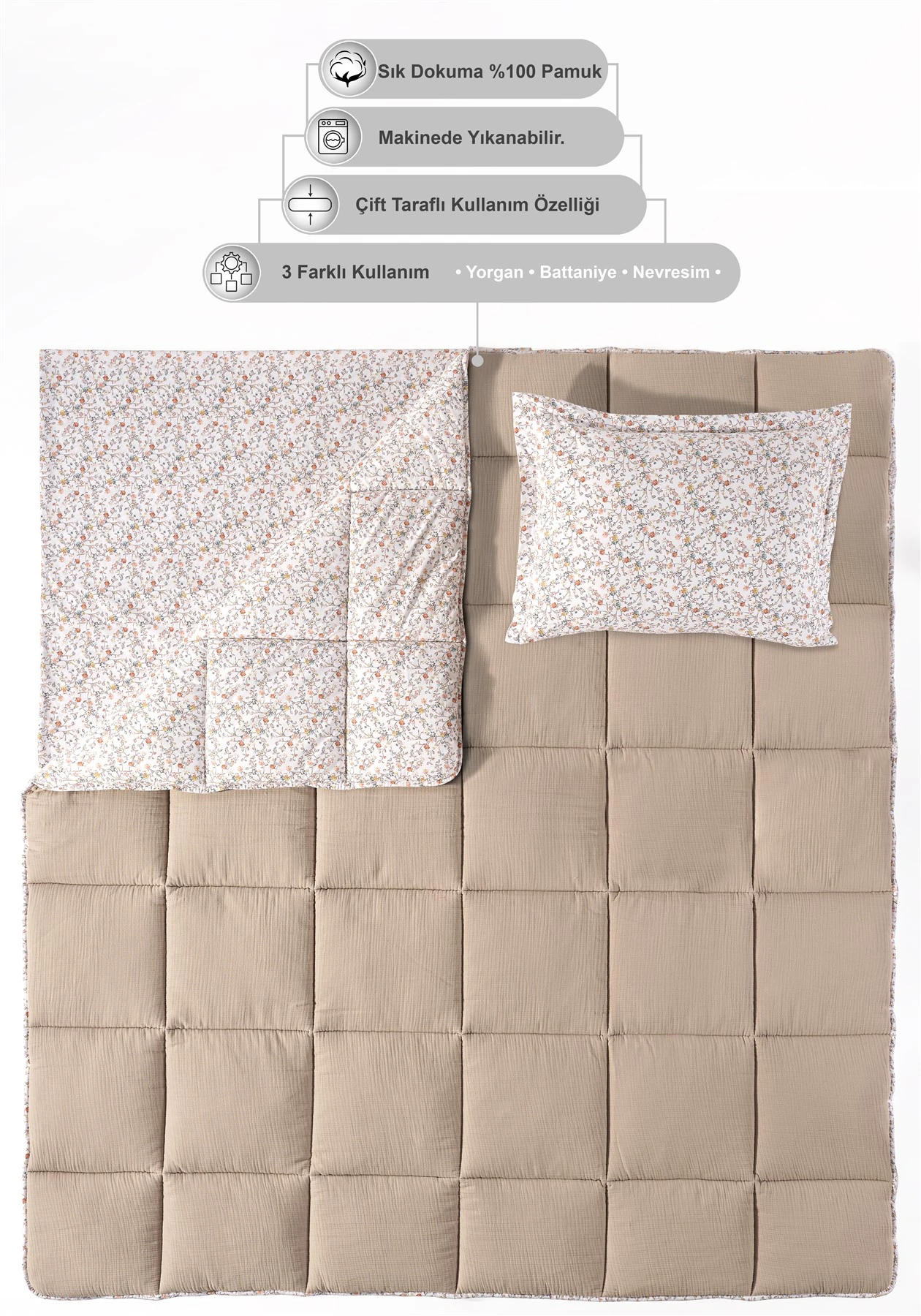 Andy Müslin Comfort Uyku Seti Çift Kişilik 95x215 cm - Bej