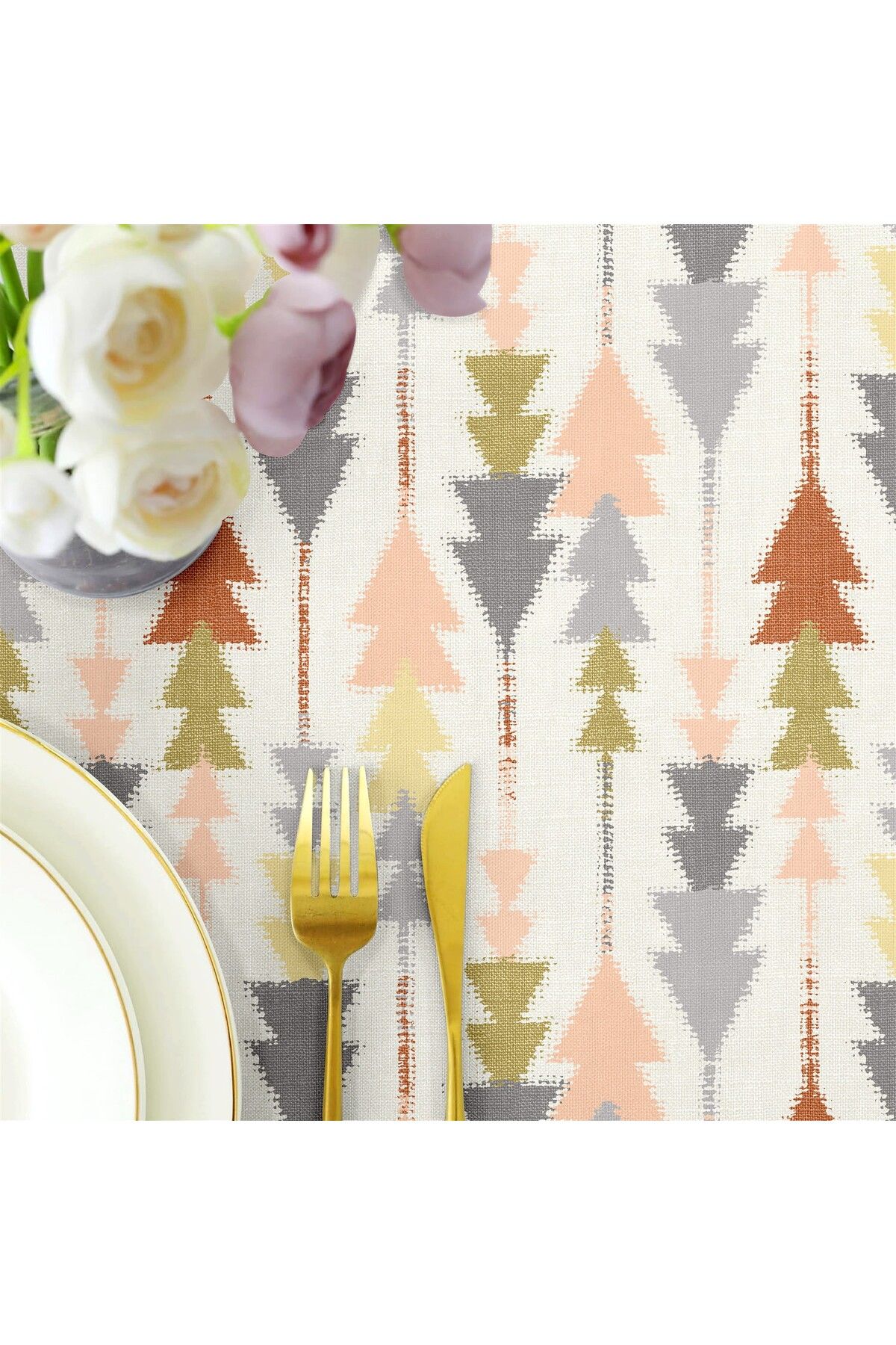 Canvas Desenli Sıvı Geçirmez Leke Tutmaz Masa Örtüsü