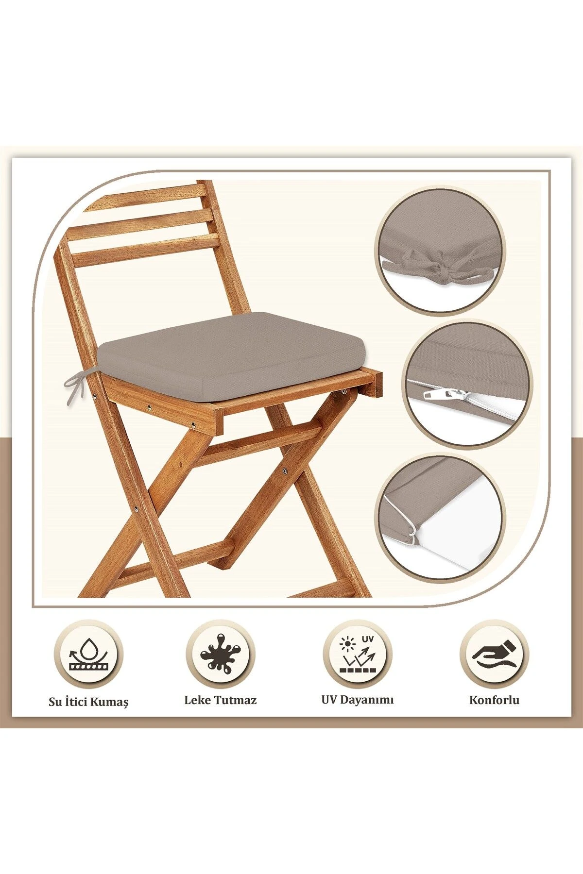Canvas 4 'lü Sıvı Geçirmez Leke Tutmaz Fermuarlı Bağcıklı Sandalye Minderi 40 x 40 cm