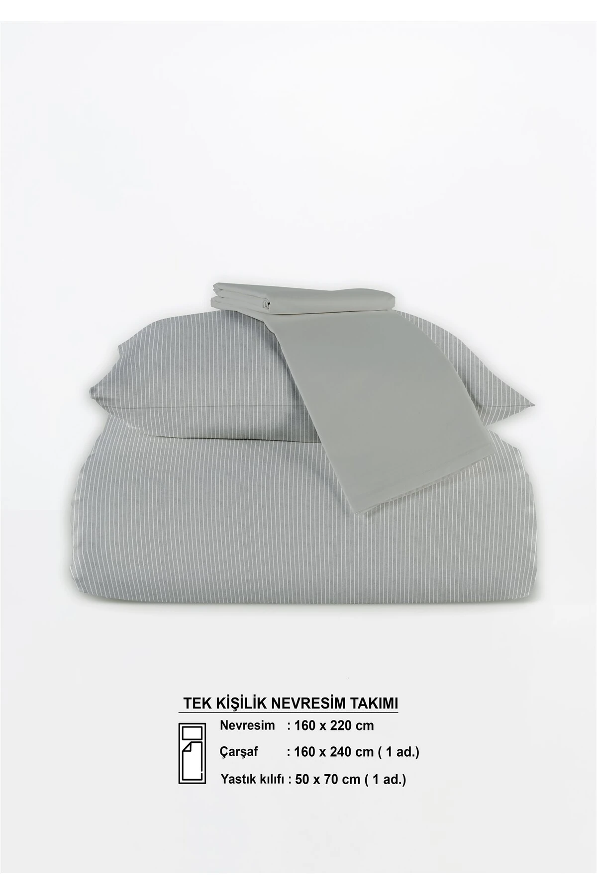 Line %100 Pamuk Ranforce Akay Ipliği Boyalı Nevresim Takımı Tek Kişilik - 160x220 cm - akay koyu gri̇