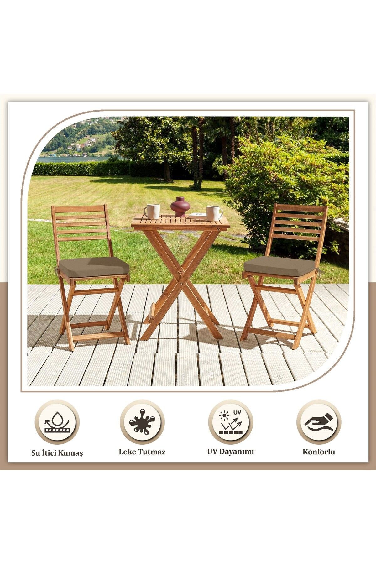 2'li Sıvı Geçirmez Leke Tutmaz Fermuarlı Bağcıklı Sandalye Minderi 40 x 40 cm