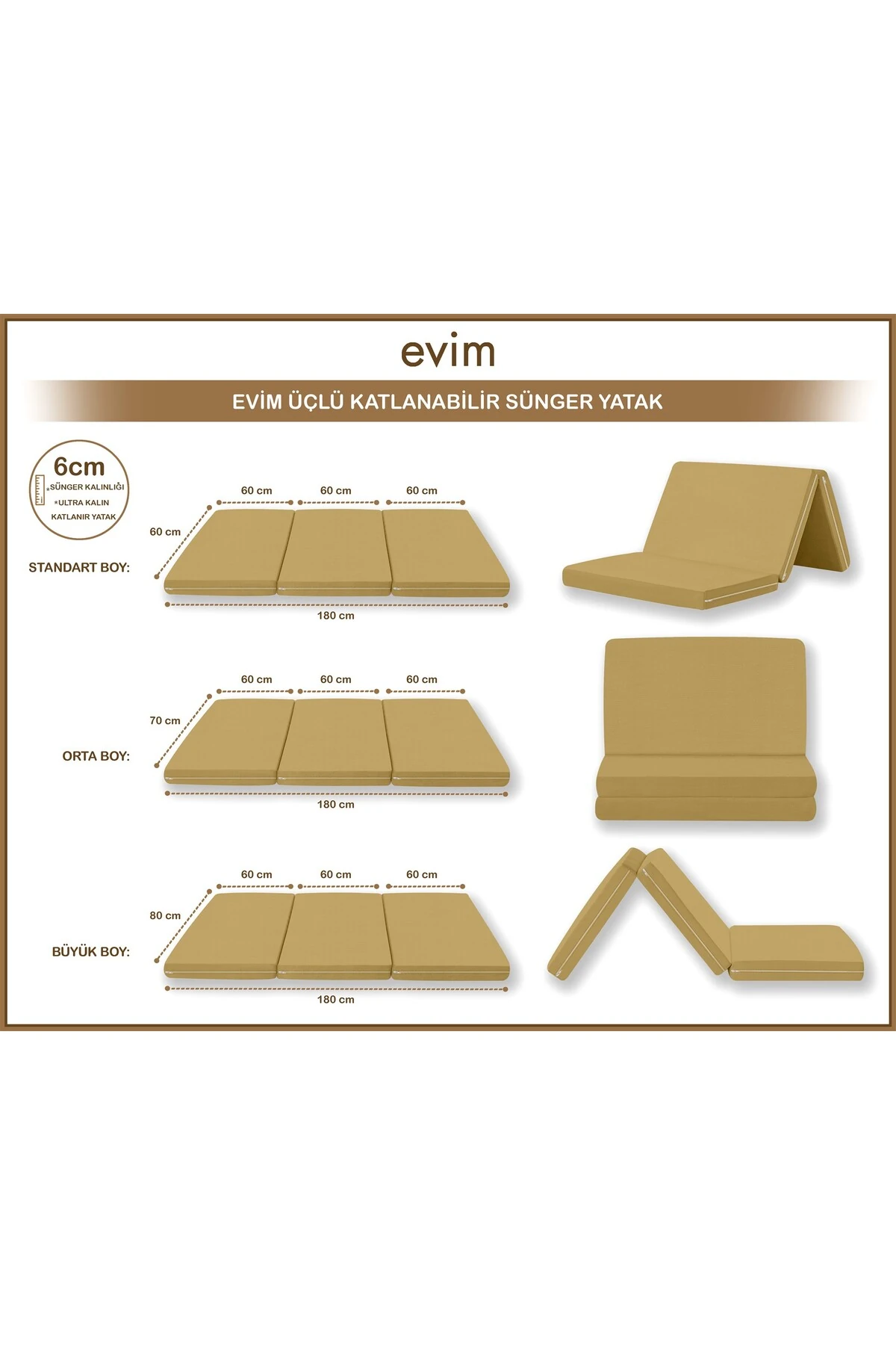 Canvas  Fermuarlı Katlanabilir Yer Yatağı Yer Minderi 80x180x6cm