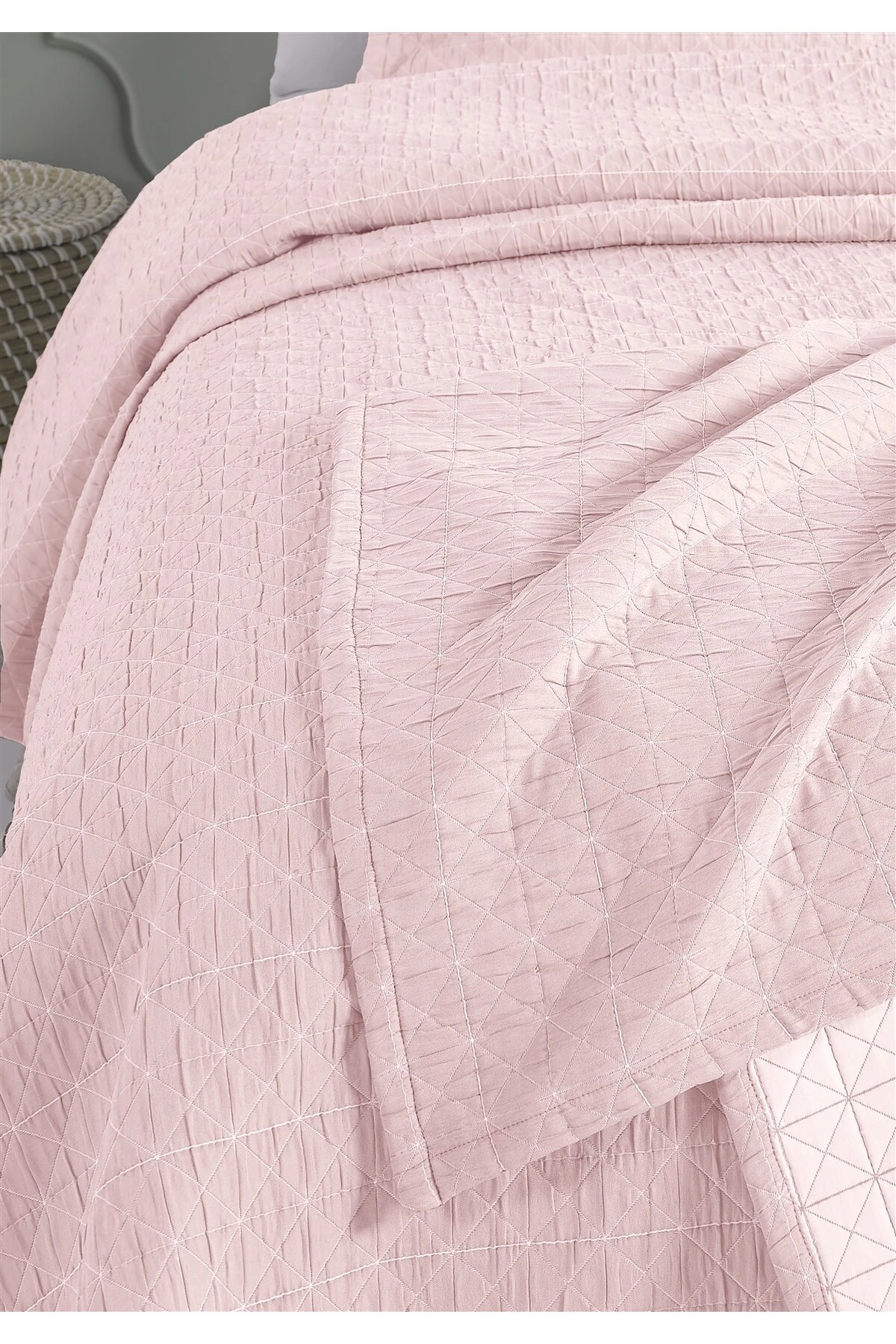 Dolgulu Jakarlı Yatak Örtüsü Seti Çift Kişilik Bej 230x240 cm - eci̇pse pudra