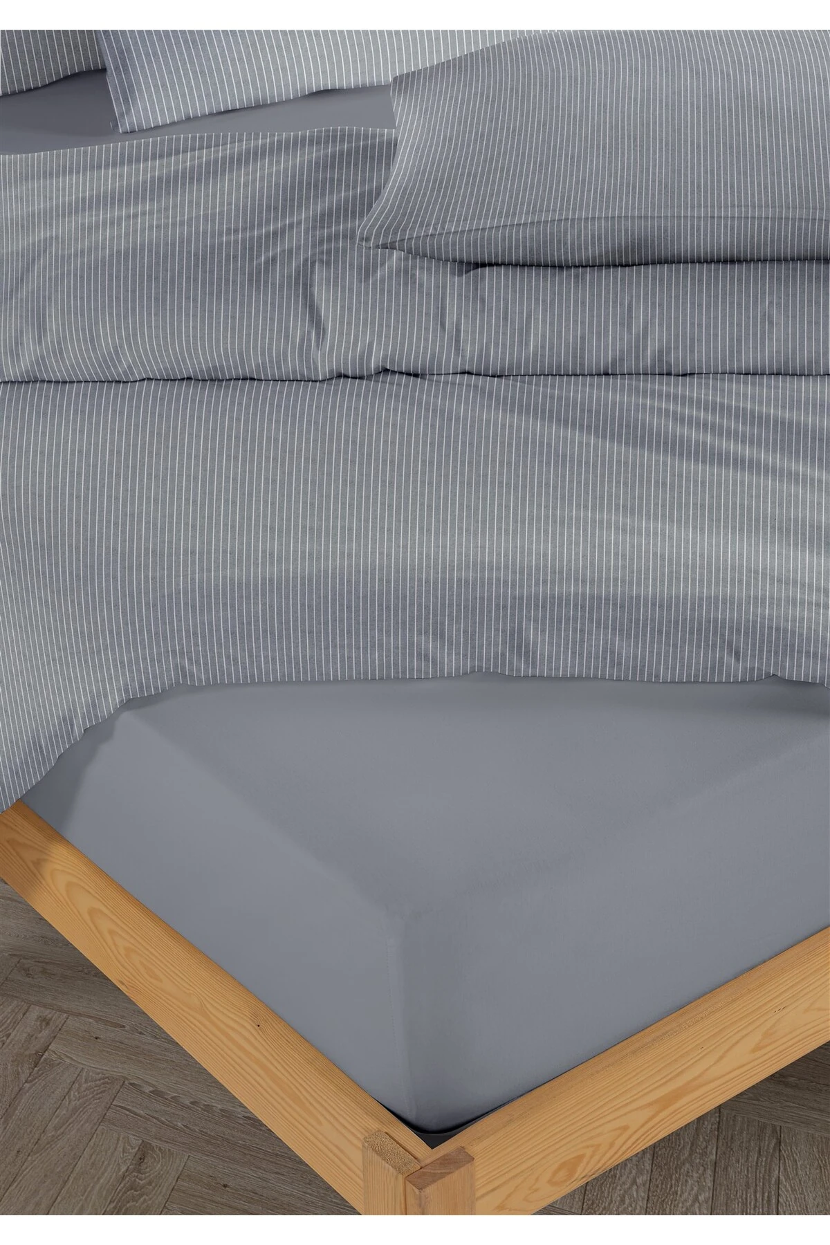 Line %100 Pamuk Ranforce Akay Ipliği Boyalı Nevresim Takımı Tek Kişilik - 160x220 cm - akay laci̇vert