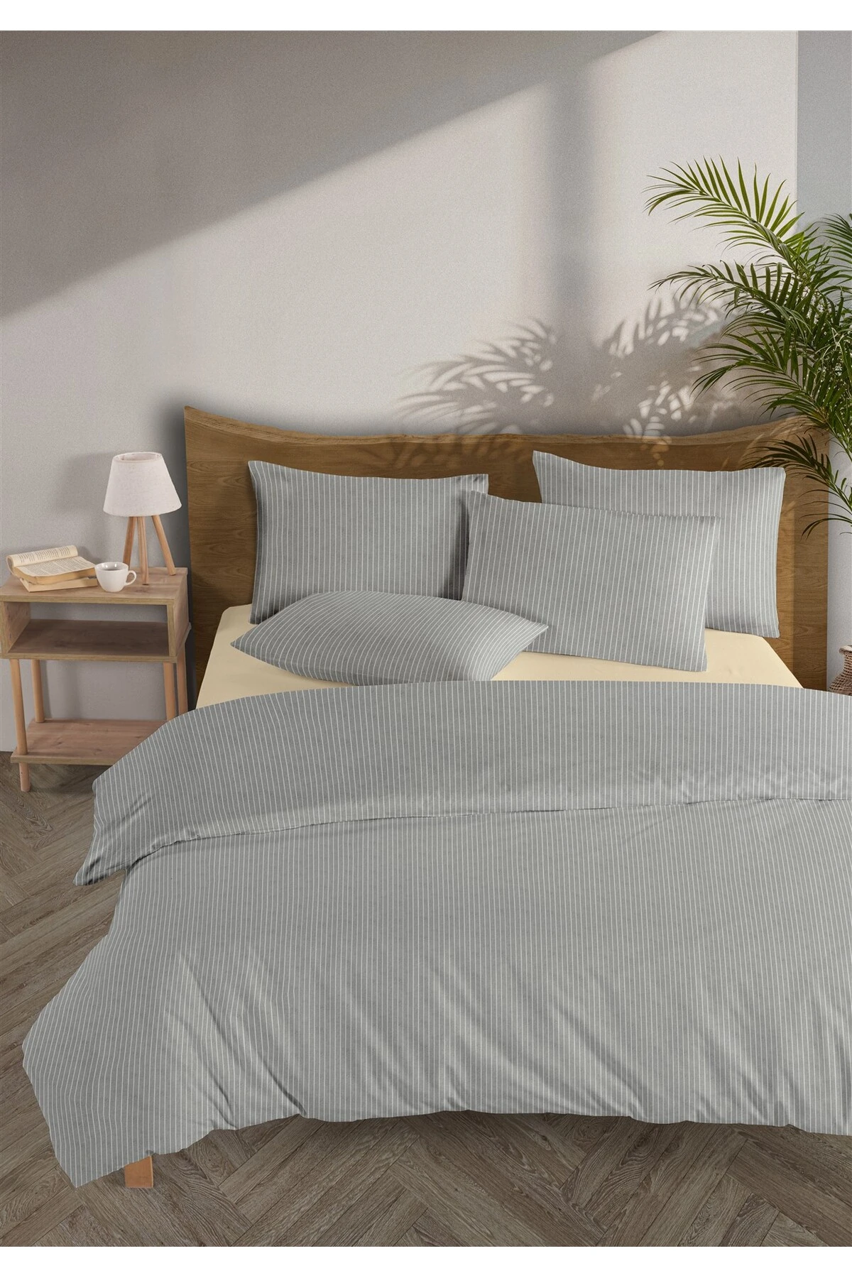 Chıc %100 Pamuk Ranforce Akay  Ipliği Boyalı Nevresim Takımı Çift Kişilik - 200x220 cm - Koyu Gri̇