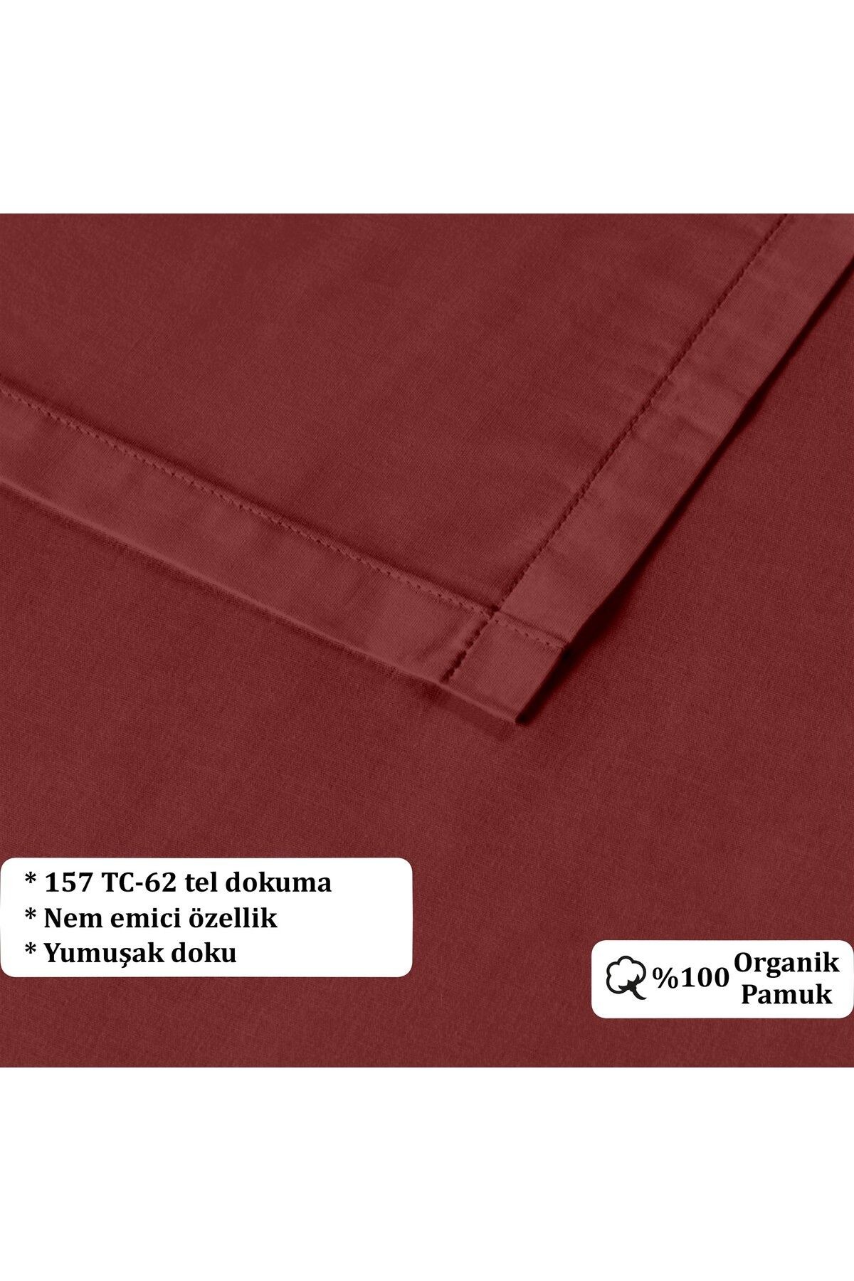 Organik Pamuk Akfil Düz Çarşaf Seti Çift Kişilik 240x260 cm - Koyu Bordo