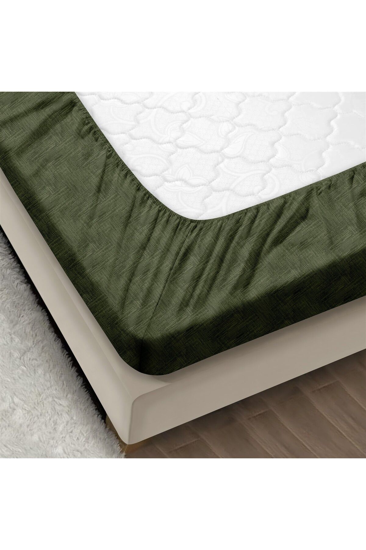 Always Pamuklu Lastikli Çarşaf Seti Çift Kişilik 160x200+35cm - Yağ Yeşi̇li̇