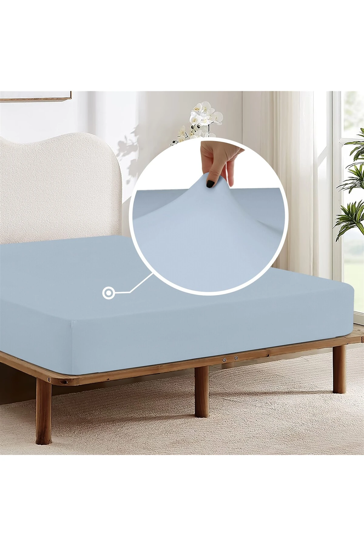 %100 Pamuk Penye Lastikli Çarşaf - Mavi̇