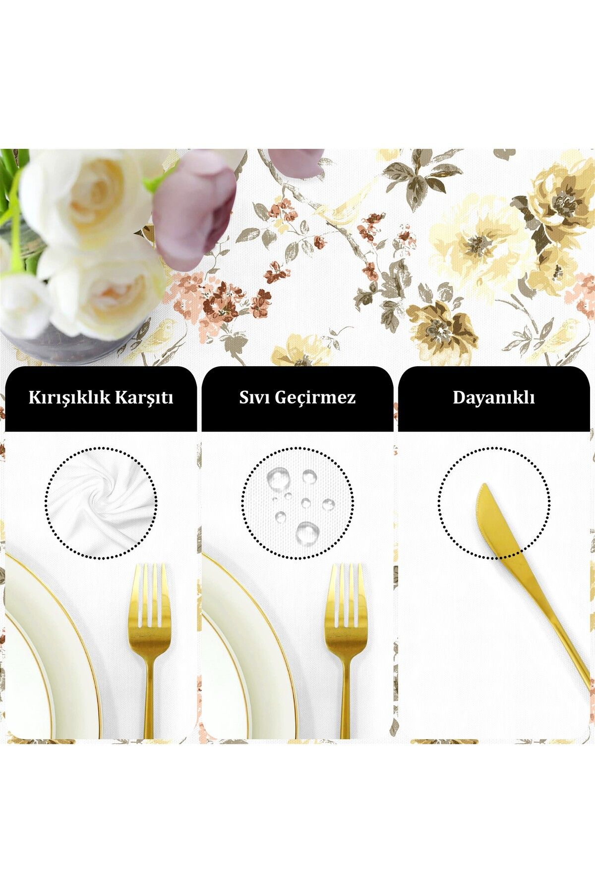 Canvas Desenli Sıvı Geçirmez Leke Tutmaz Masa Örtüsü