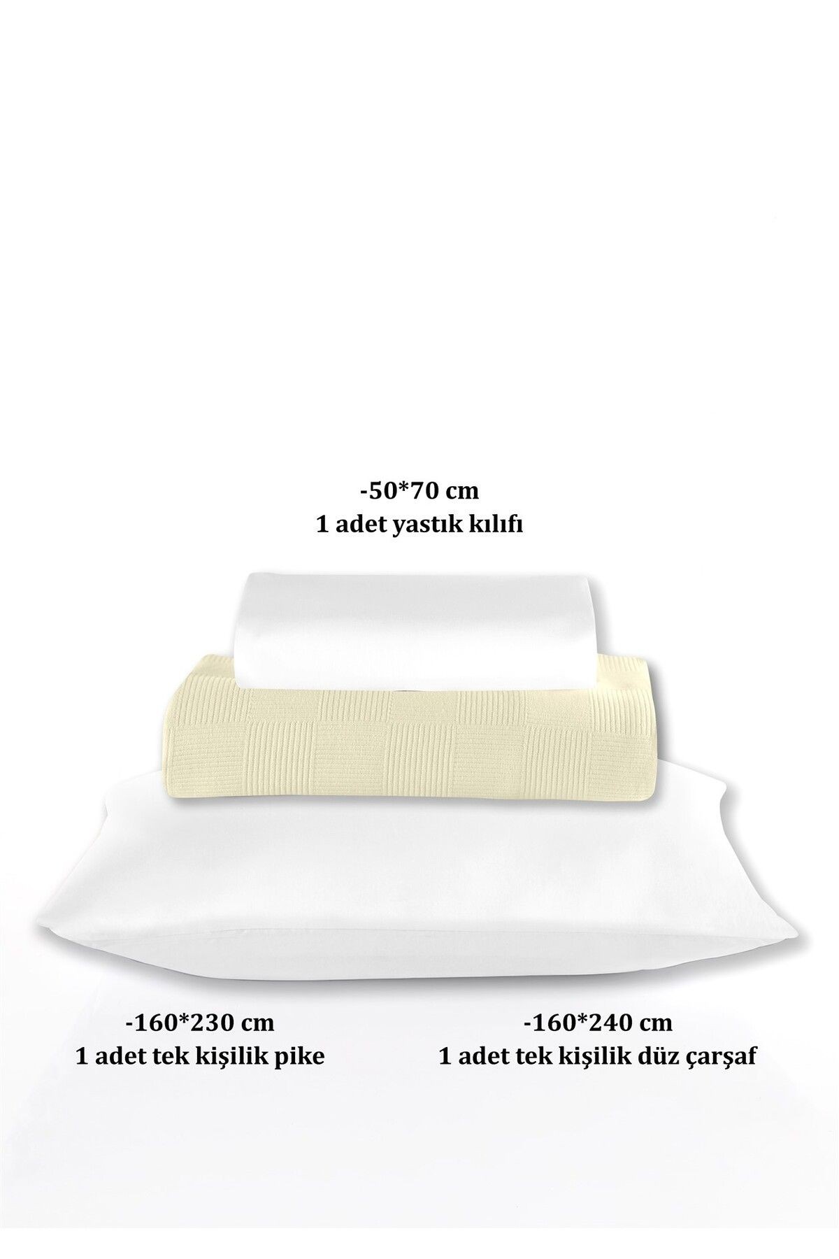 %100 Pamuk Tek Kişilik Açık Sarı Otel Pike Takım 160 x 230 cm