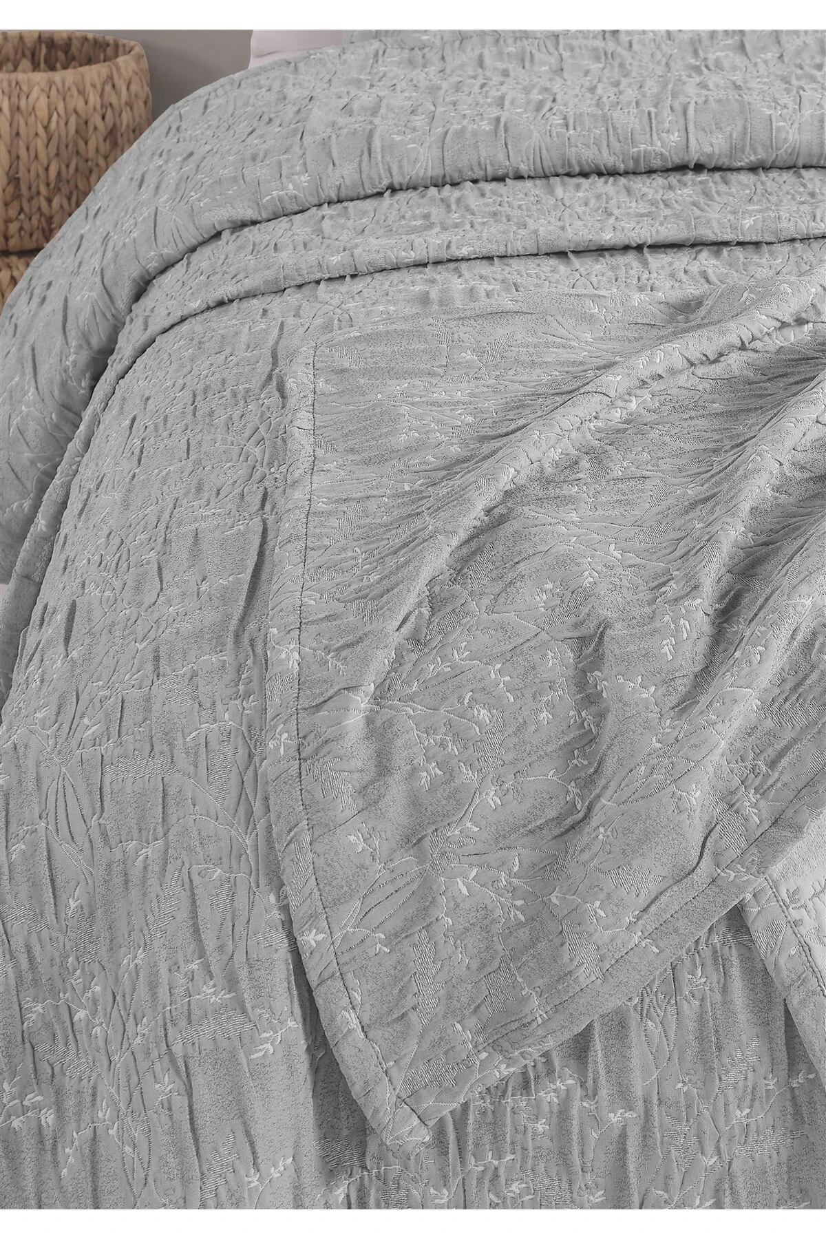 Dolgulu Jakarlı Yatak Örtüsü Seti Çift Kişilik Bej 230x240 cm - athel gri̇