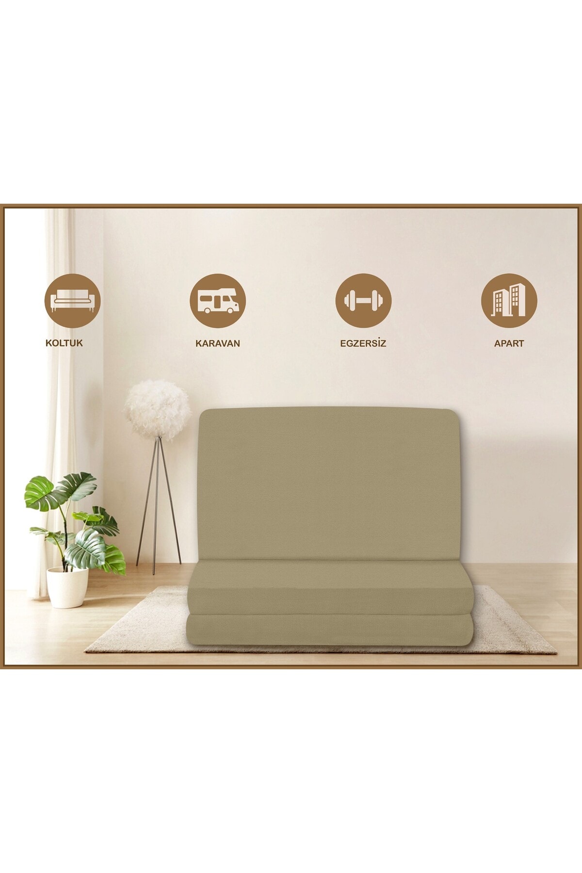 Canvas Açık Bej Fermuarlı Katlanabilir Yer Yatağı Yer Minderi 6cm