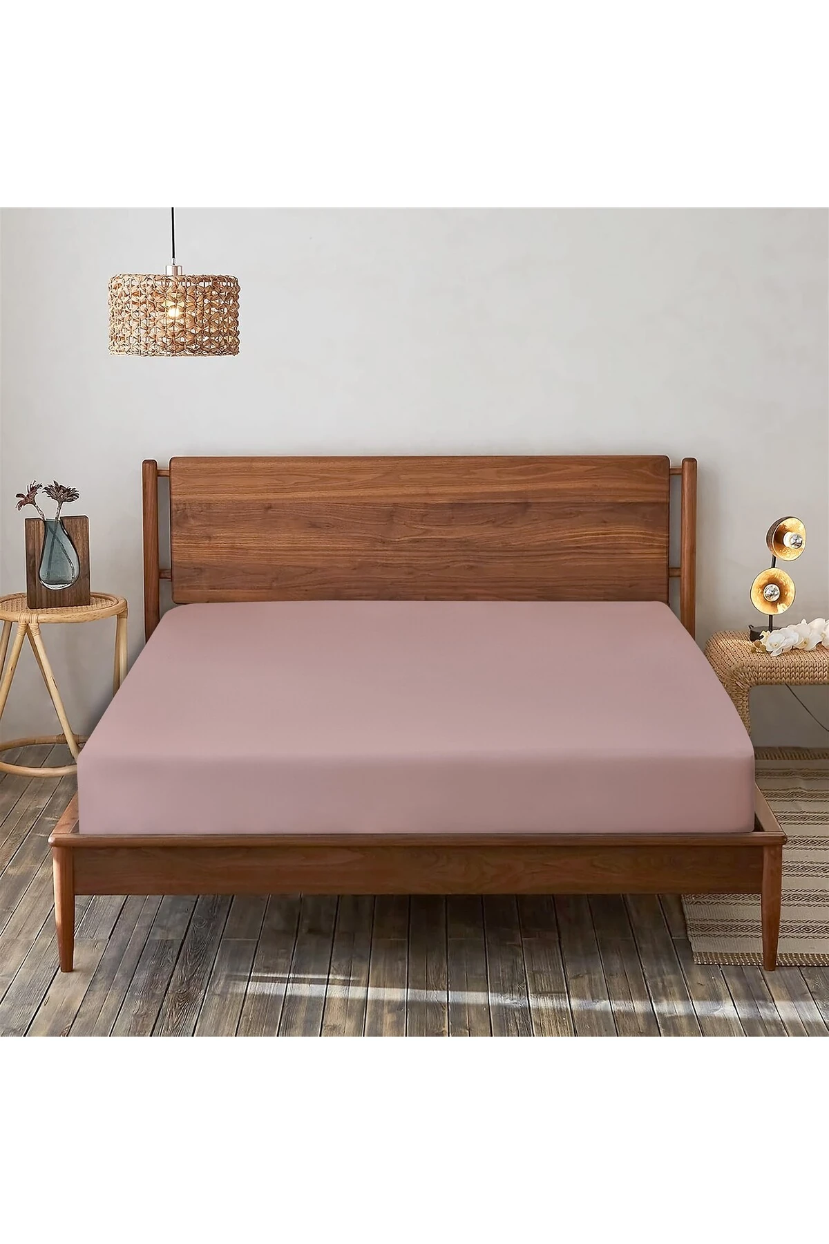 %100 Pamuk Bambu Lastikli Çarşaf - acik mürdüm