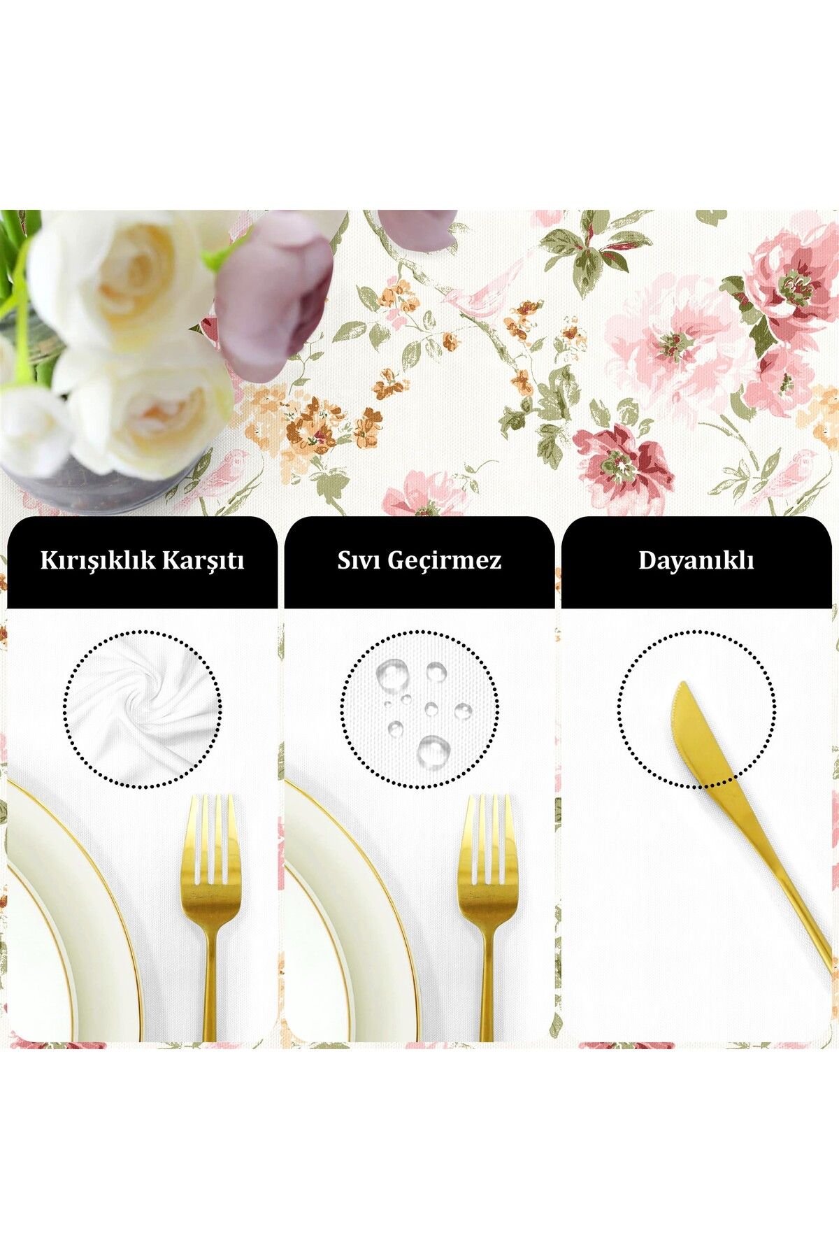 Canvas Desenli Sıvı Geçirmez Leke Tutmaz Masa Örtüsü