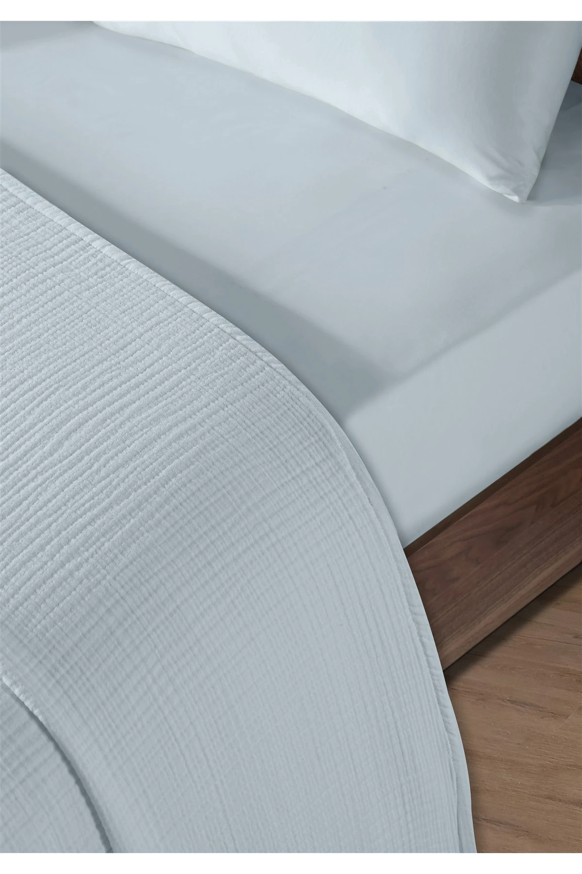 % 100 Doğal Pamuk 4 Kat Müslin Lüks Çift Kişilik Pike Takımı  200x230cm - Bebe mavi̇