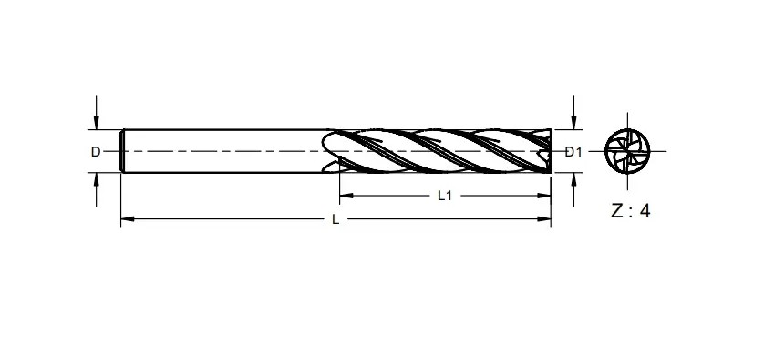 5x13x5h6x50 Z4 Karbür Freze
