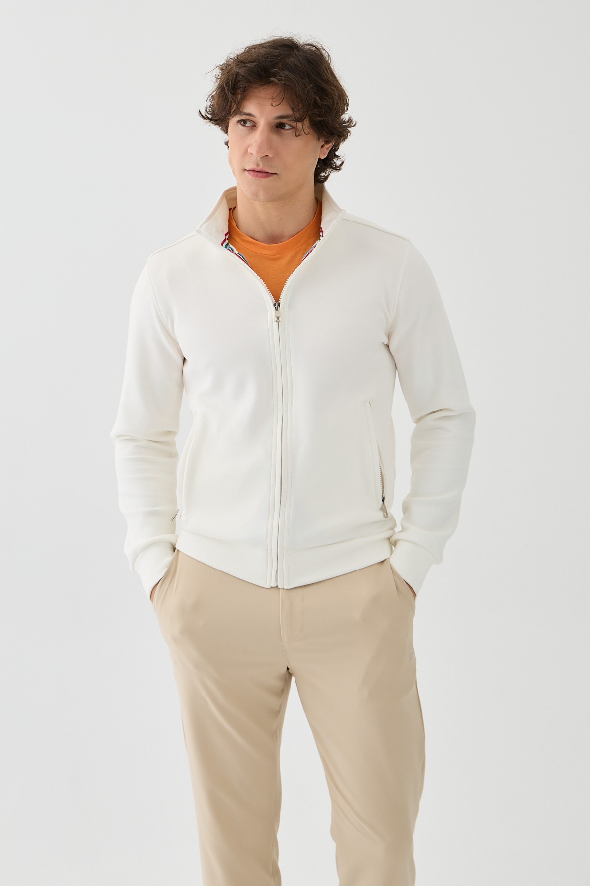 Este Marin Ortakent Viskon Beyaz Renk Fermuarlı Sweatshirt