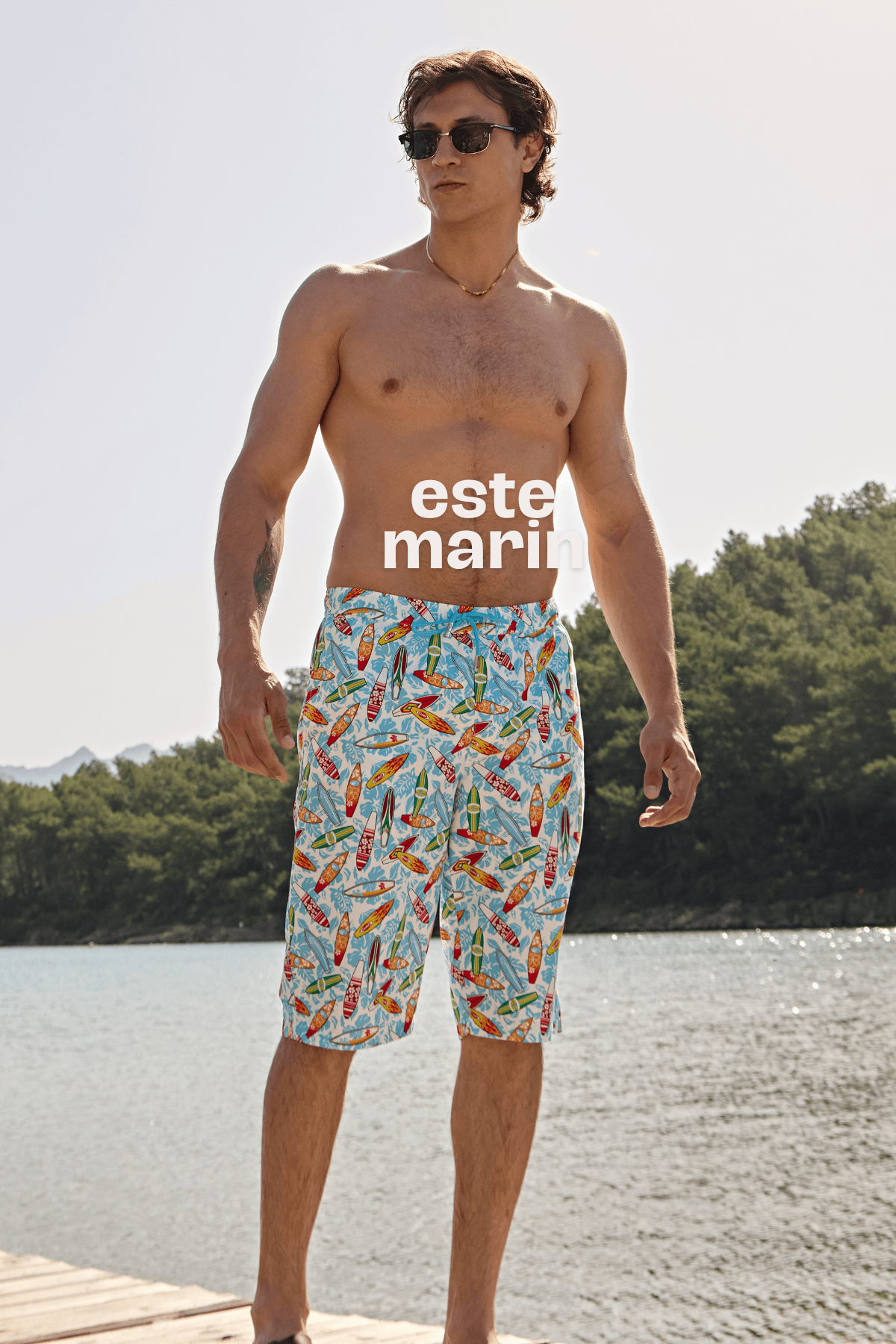 Este Marin Karaburun Sorf Board Desenli Erkek Uzun Deniz Şortu