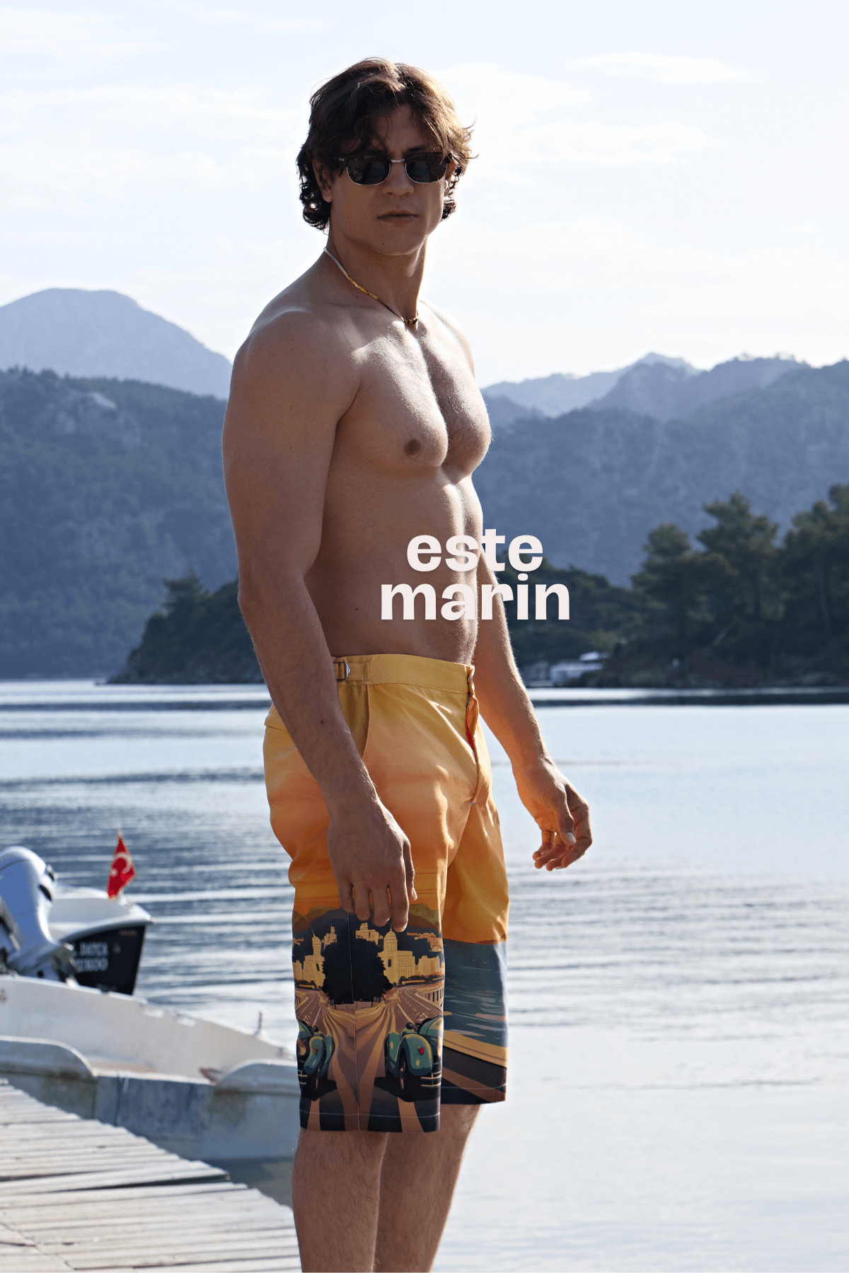 Este Marin Monaco Pano Desenli Uzun Deniz Şortu